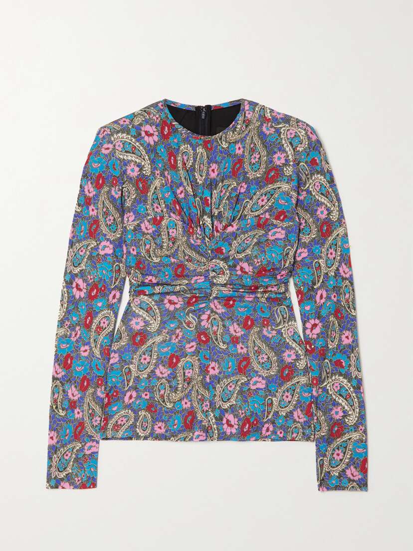 Isabel Marant Linazi Gathered Printed Jersey Top