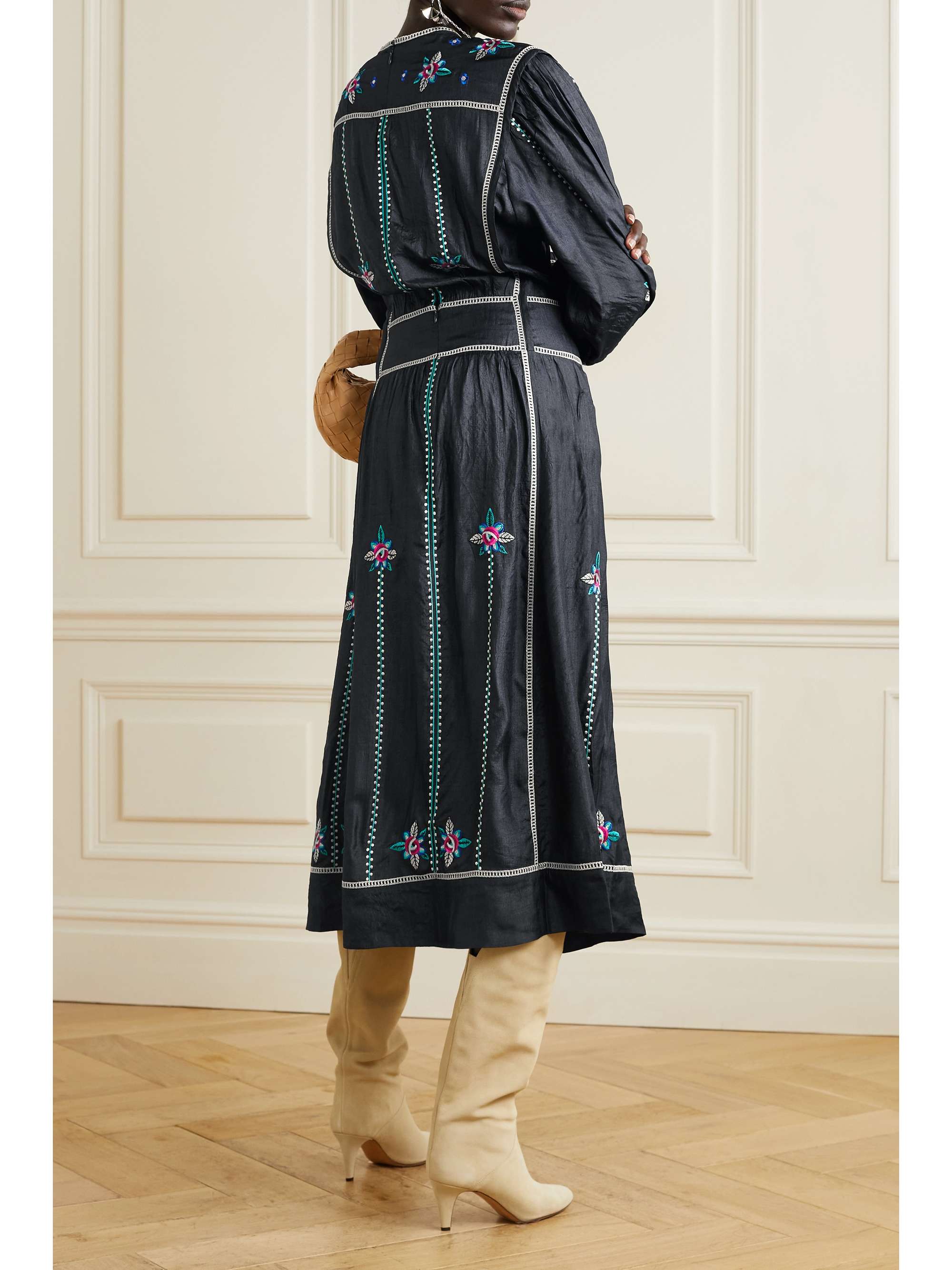 ISABEL MARANT Caroline embroidered silk-satin midi dress