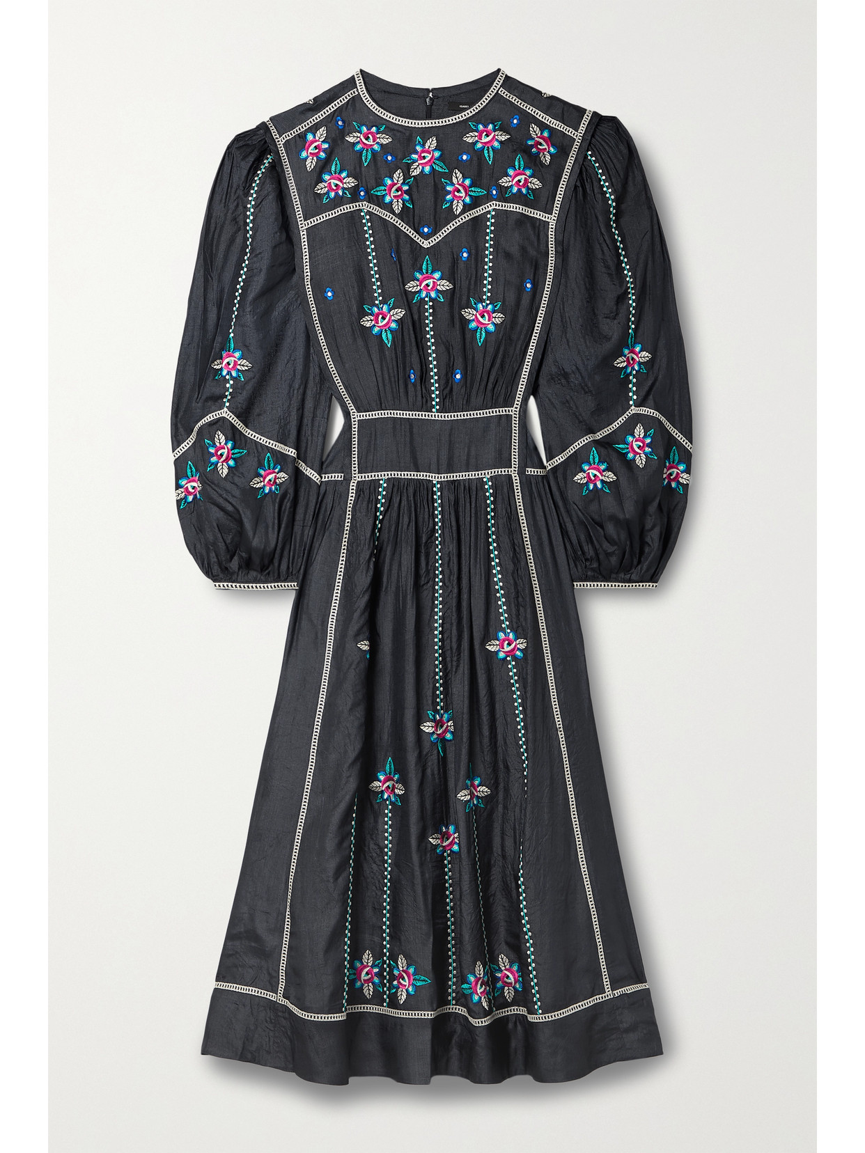 Isabel Marant Caroline Floral-embroidered Silk Midi Dress In Gray
