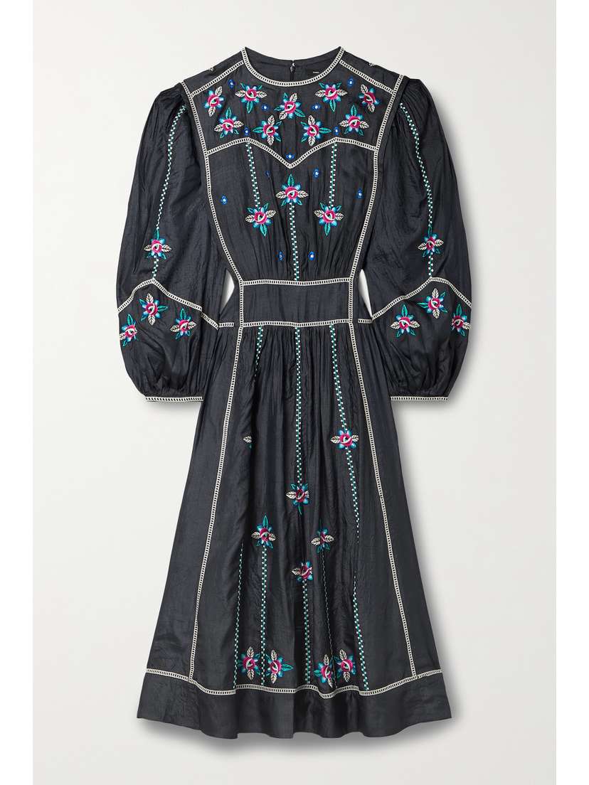 Isabel Marant Caroline Embroidered Silk-satin Midi Dress