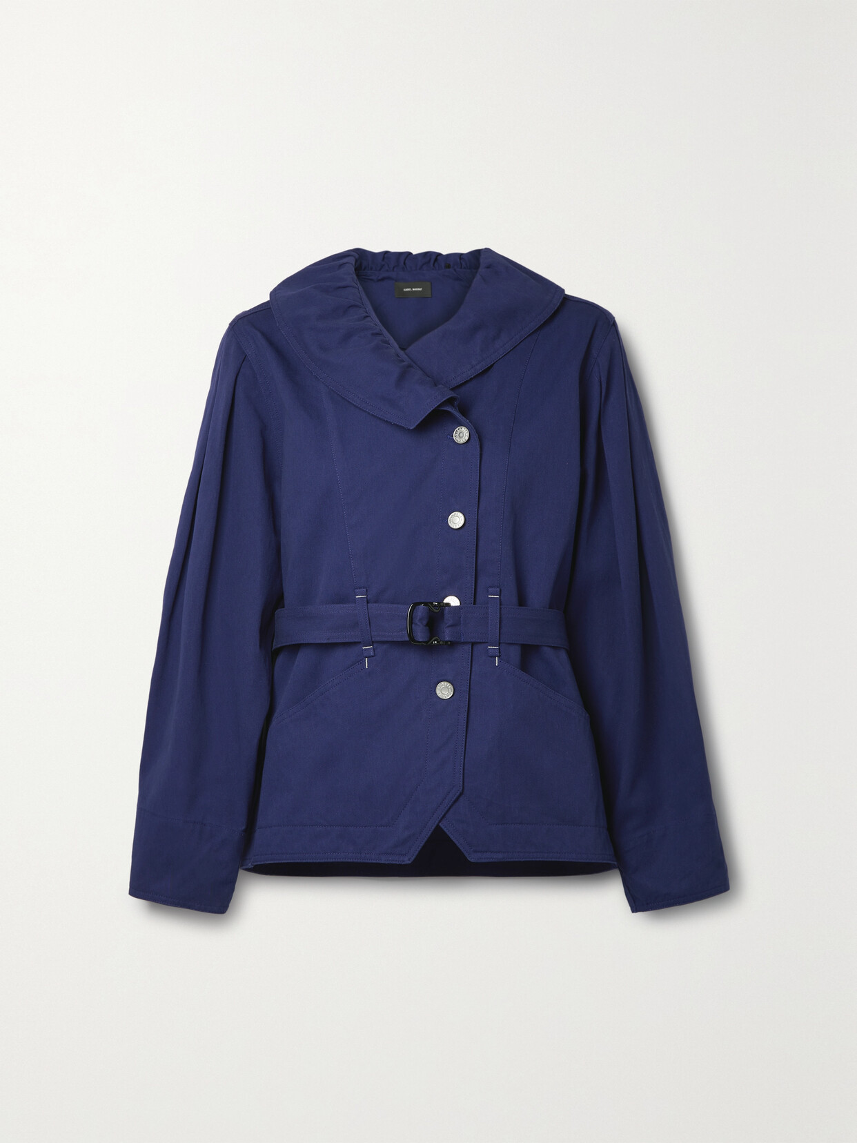 Isabel Marant Dipazo Ruffled Belted Cotton-twill Jacket In Blue