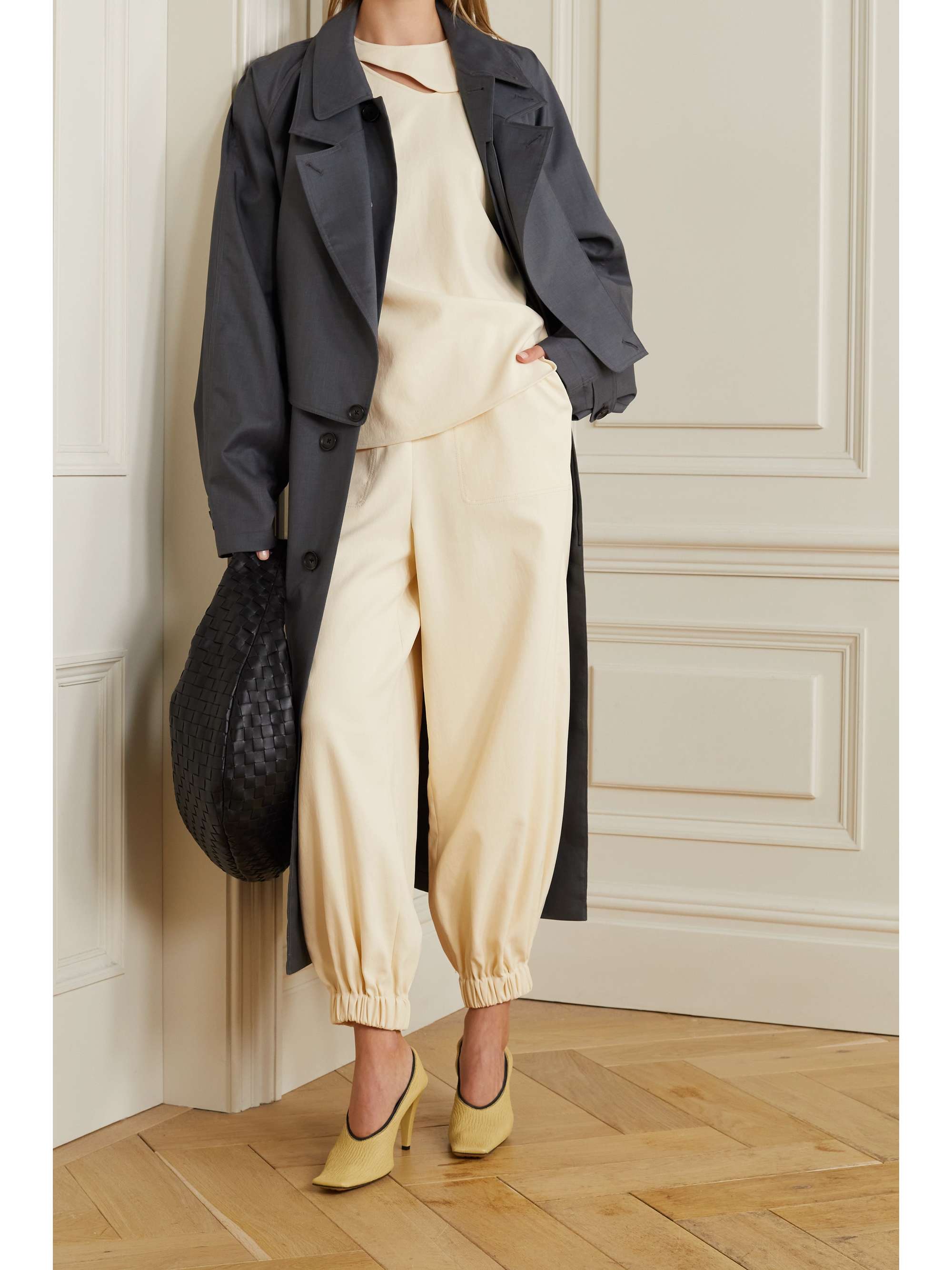 Pastel yellow Chalky crepe track pants 