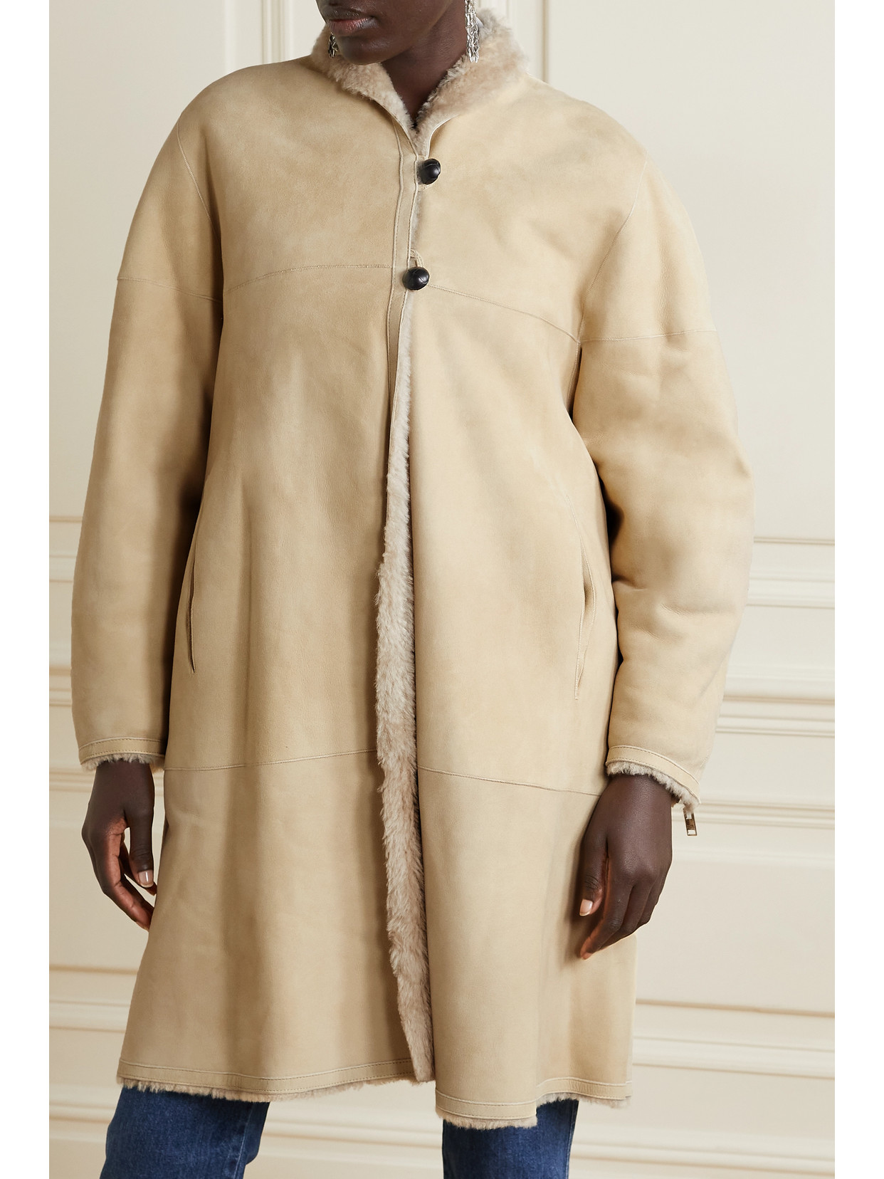 Isabel Marant Reversible Beige Abazoe Shearling Coat In Ecru