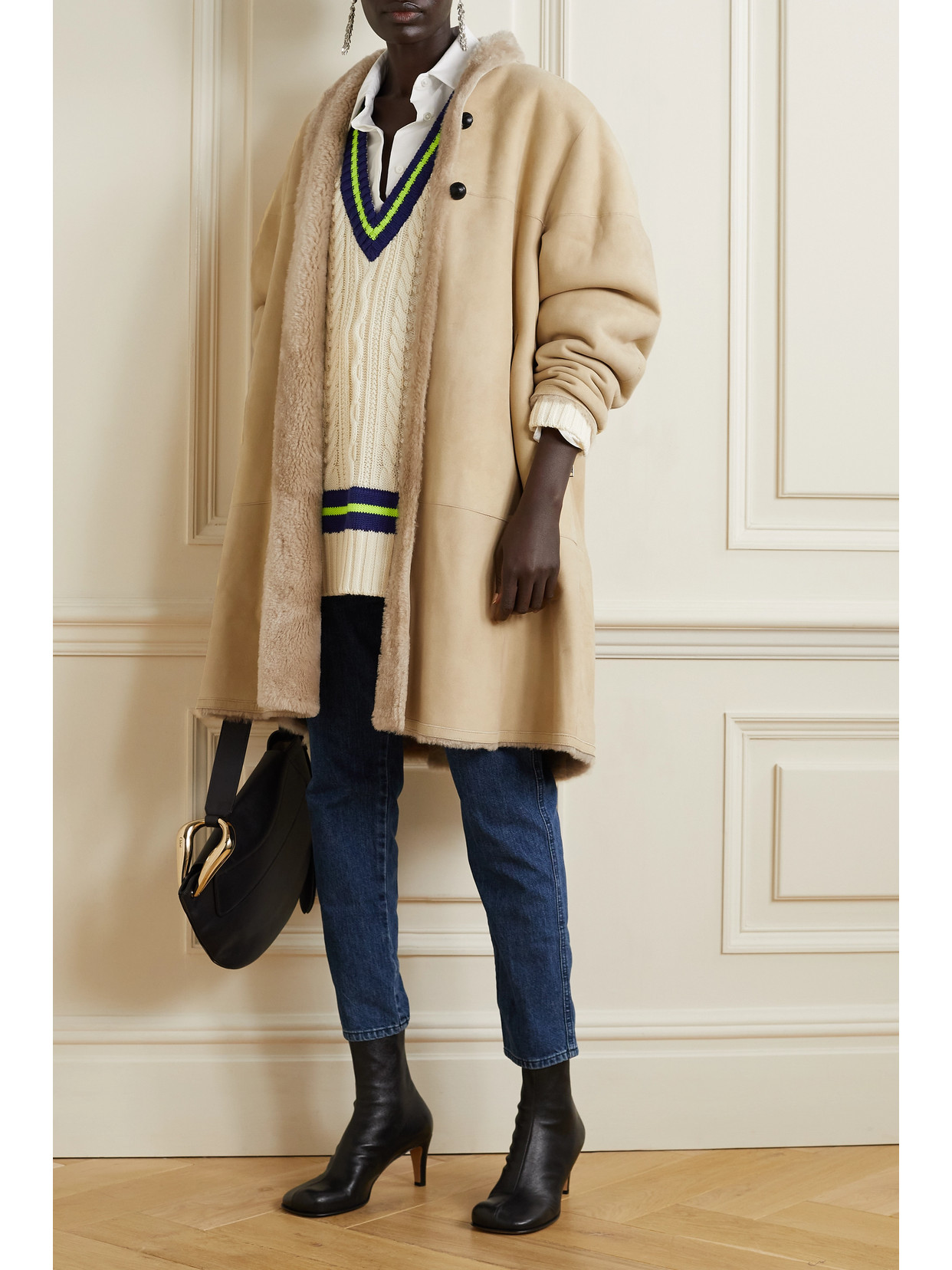 Isabel Marant Reversible Beige Abazoe Shearling Coat In Ecru