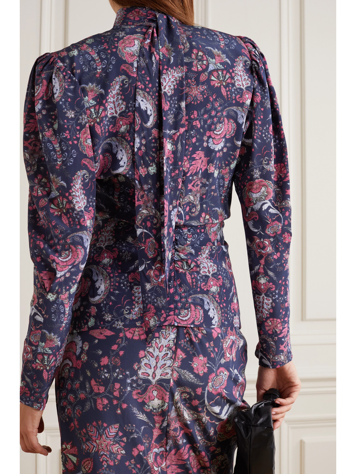 Isabel Marant Batozia Ruched Printed Silk-blend Crepe De Chine Blouse In Charcoal
