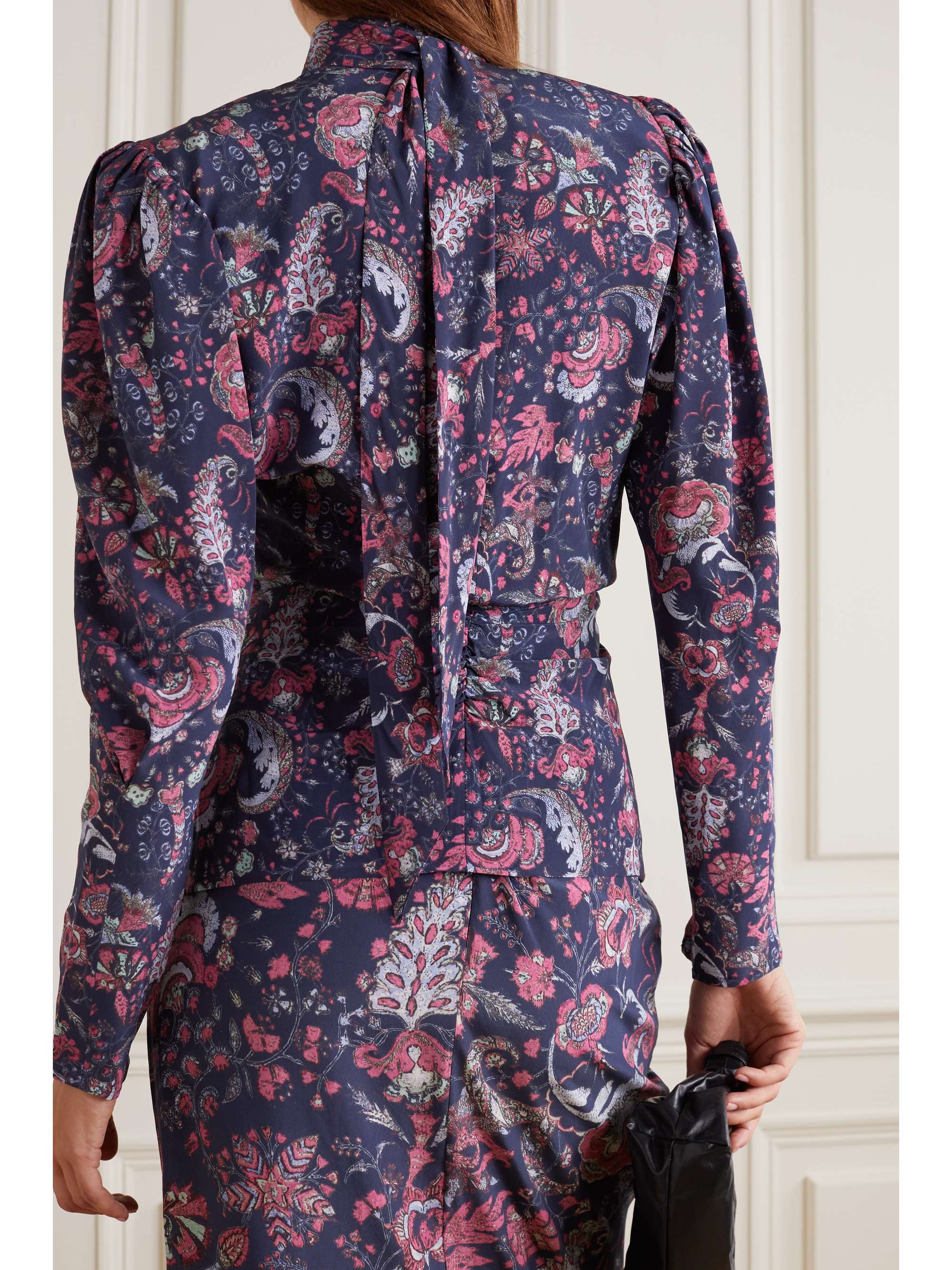 ISABEL MARANT Batozia ruched printed silk-blend crepe de chine blouse