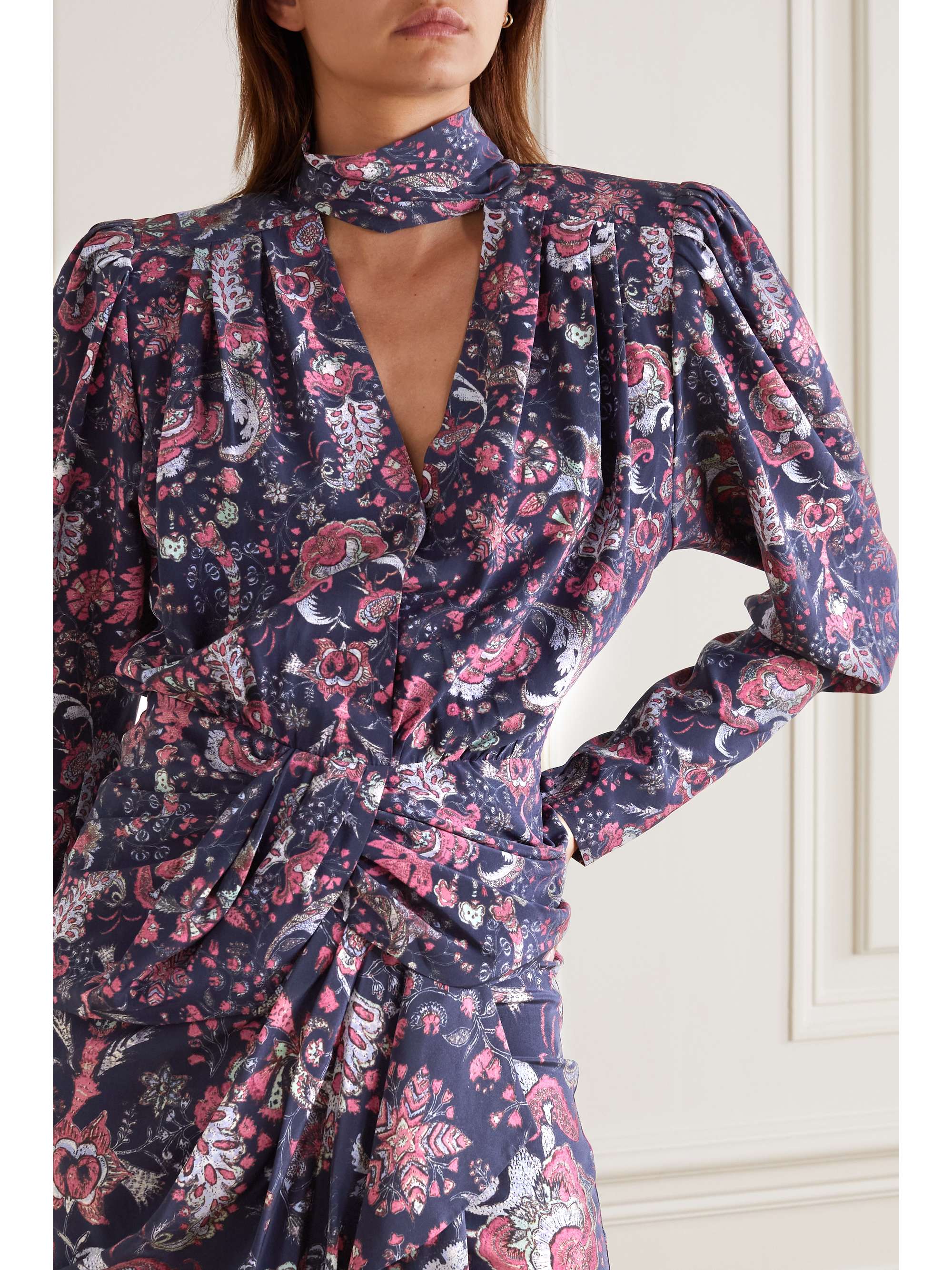 ISABEL MARANT Batozia ruched printed silk-blend crepe de chine blouse