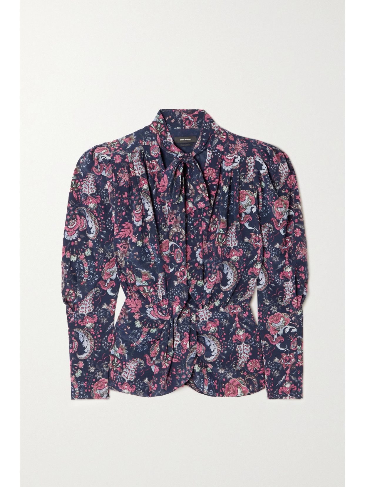 Isabel Marant Batozia Ruched Printed Silk-blend Crepe De Chine Blouse In Charcoal