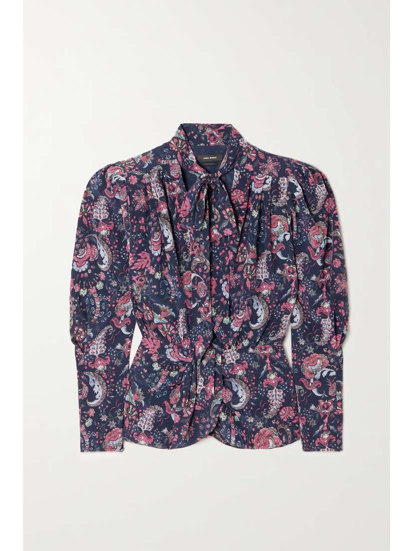 Isabel Marant Batozia Ruched Printed Silk-blend Crepe De Chine Blouse