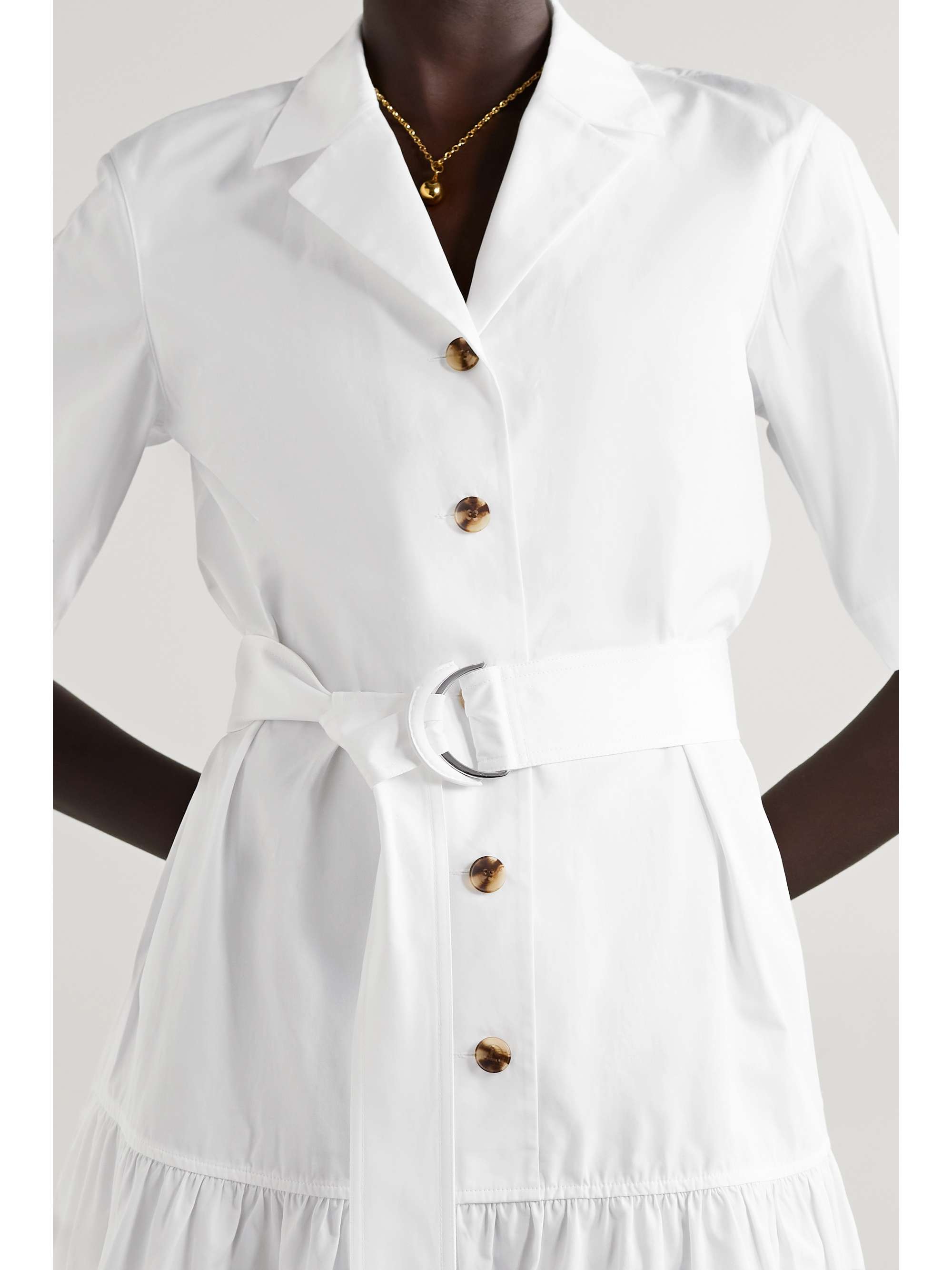 LAFAYETTE 148 Orion belted tiered cotton-poplin midi shirt dress