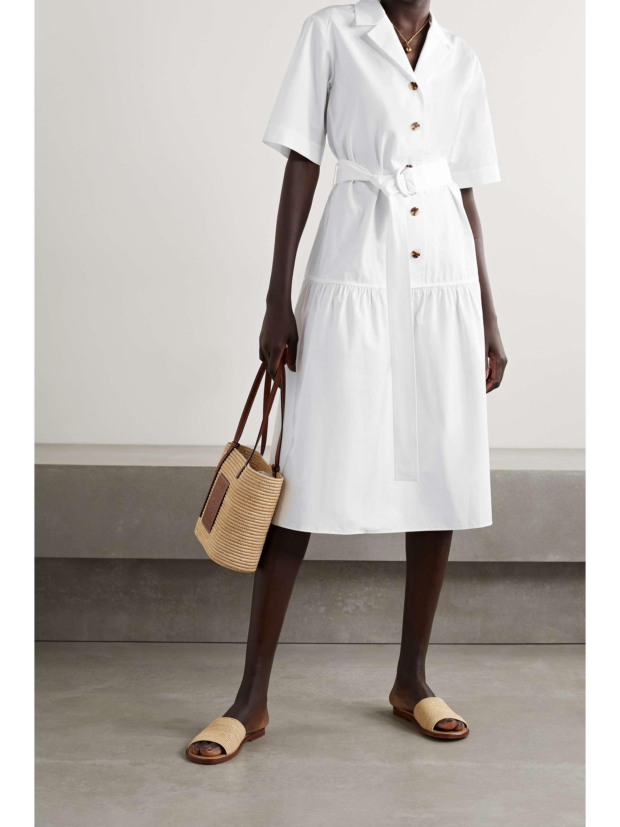 LAFAYETTE 148 Orion belted tiered cotton-poplin midi shirt dress