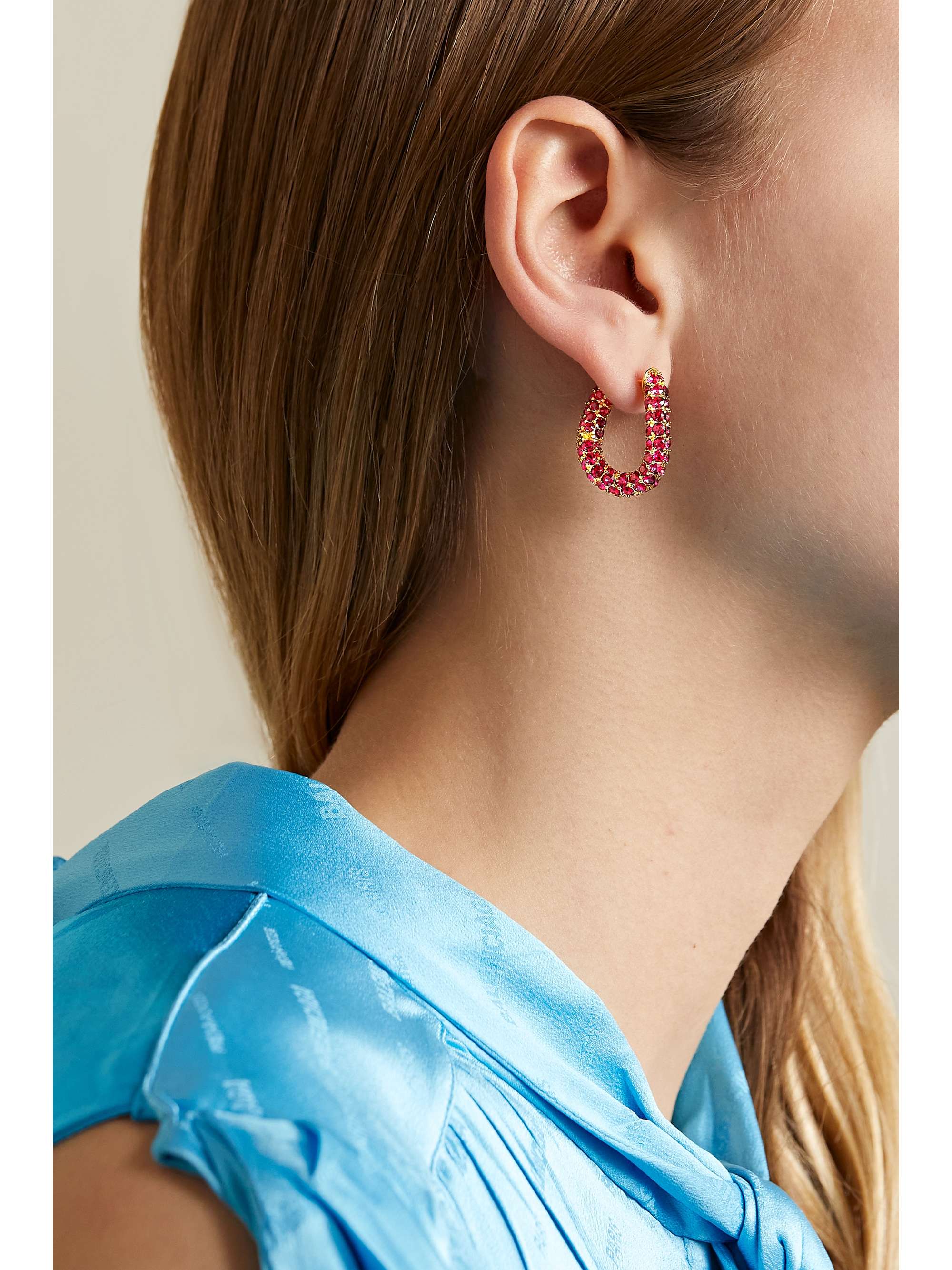 BALENCIAGA Loop XS gold-tone crystal hoop earrings