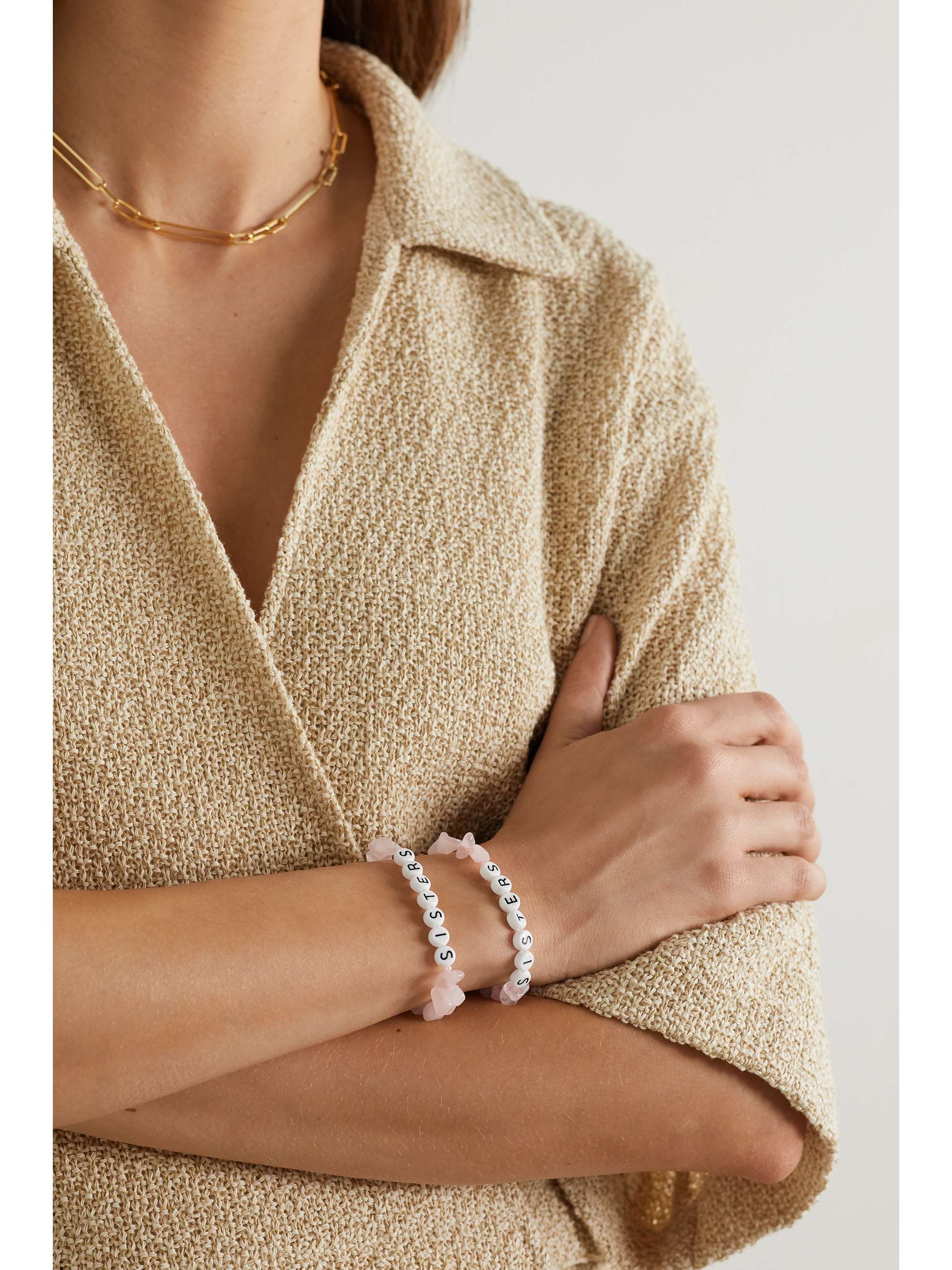 TBALANCE CRYSTALS Restoring, Harmonizing and Encouraging set of two rose quartz and enamel bracelets