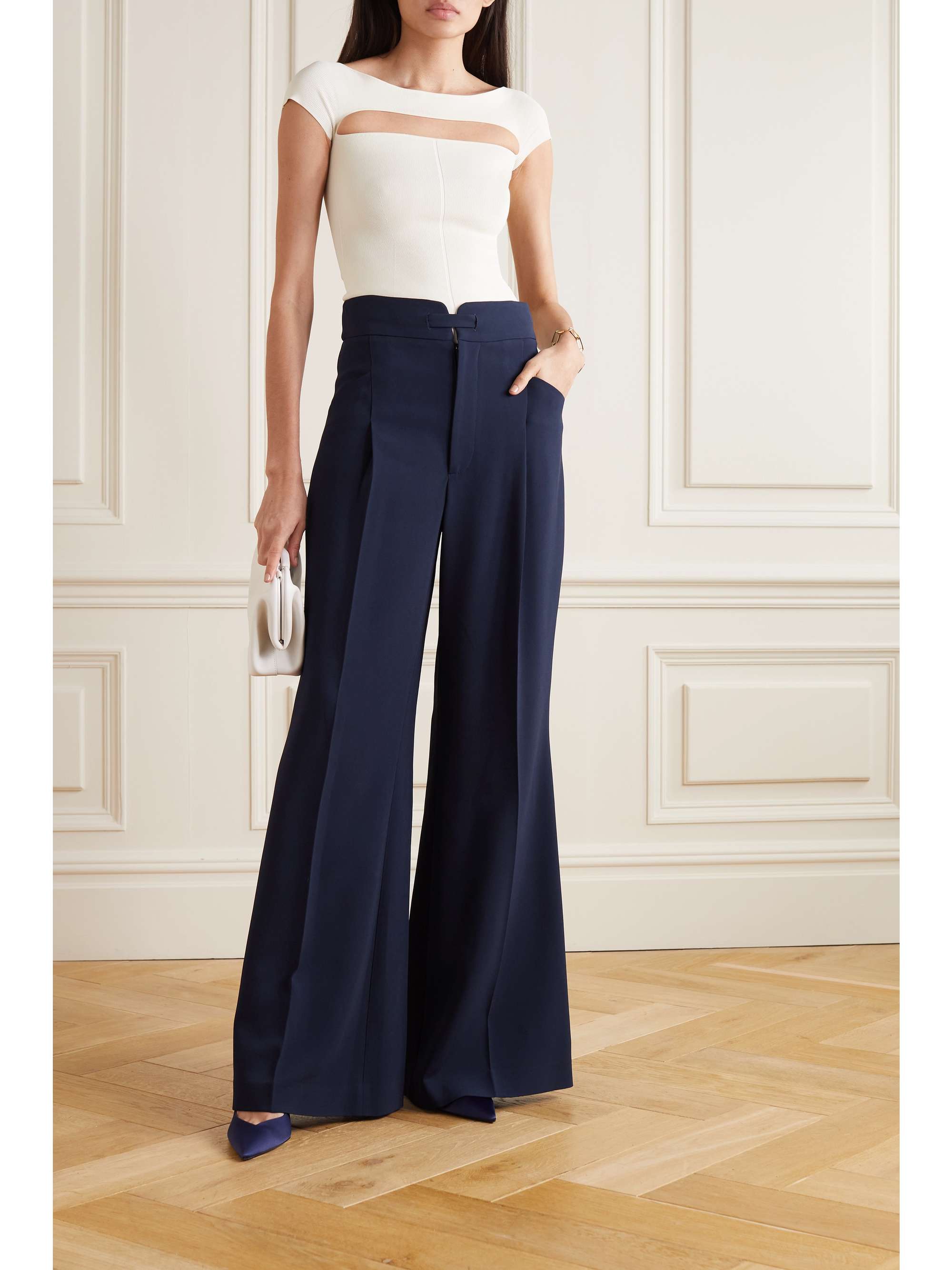 Navy Morley crepe wide-leg pants 