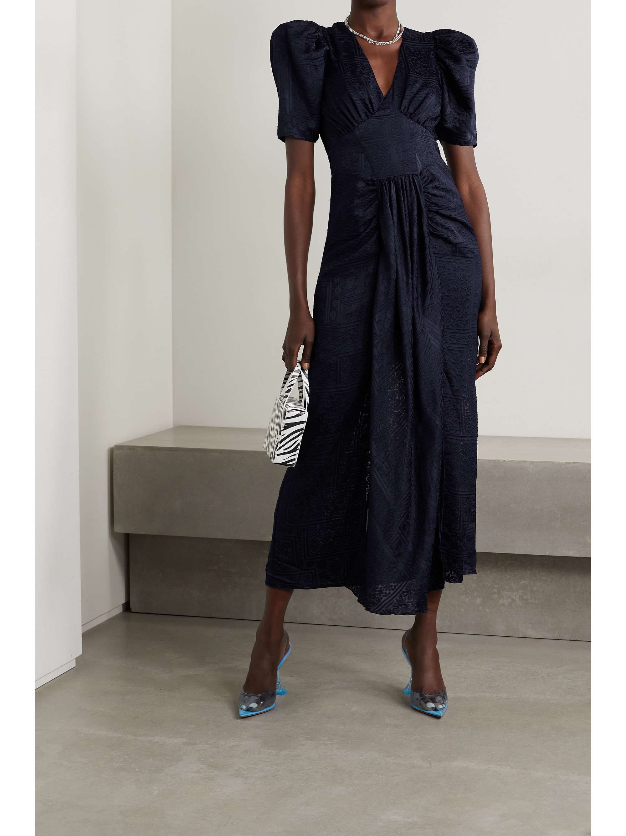 ROTATE BIRGER CHRISTENSEN Alma gathered satin-jacquard midi dress