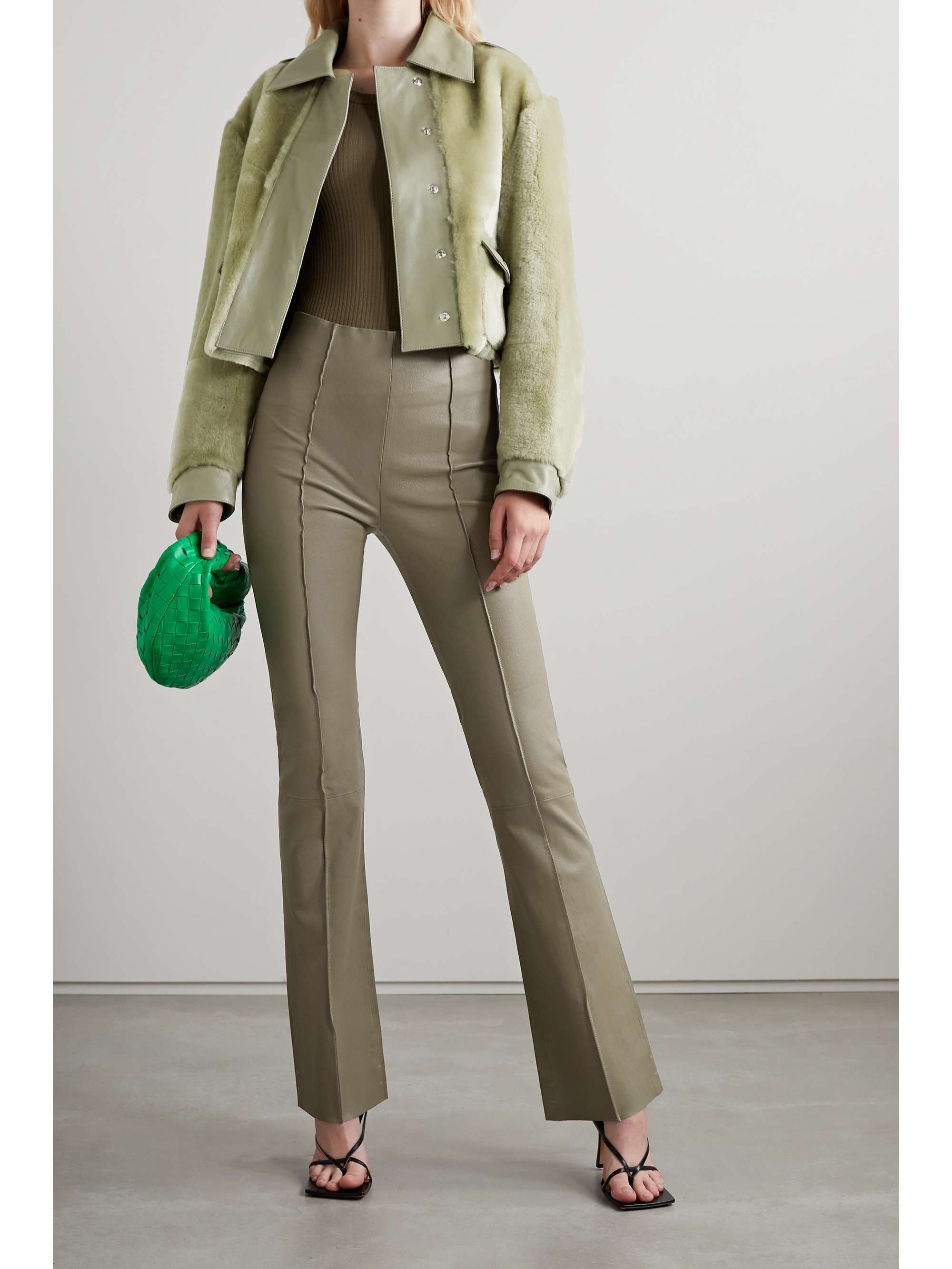 Taupe Leather flared pants | REMAIN 