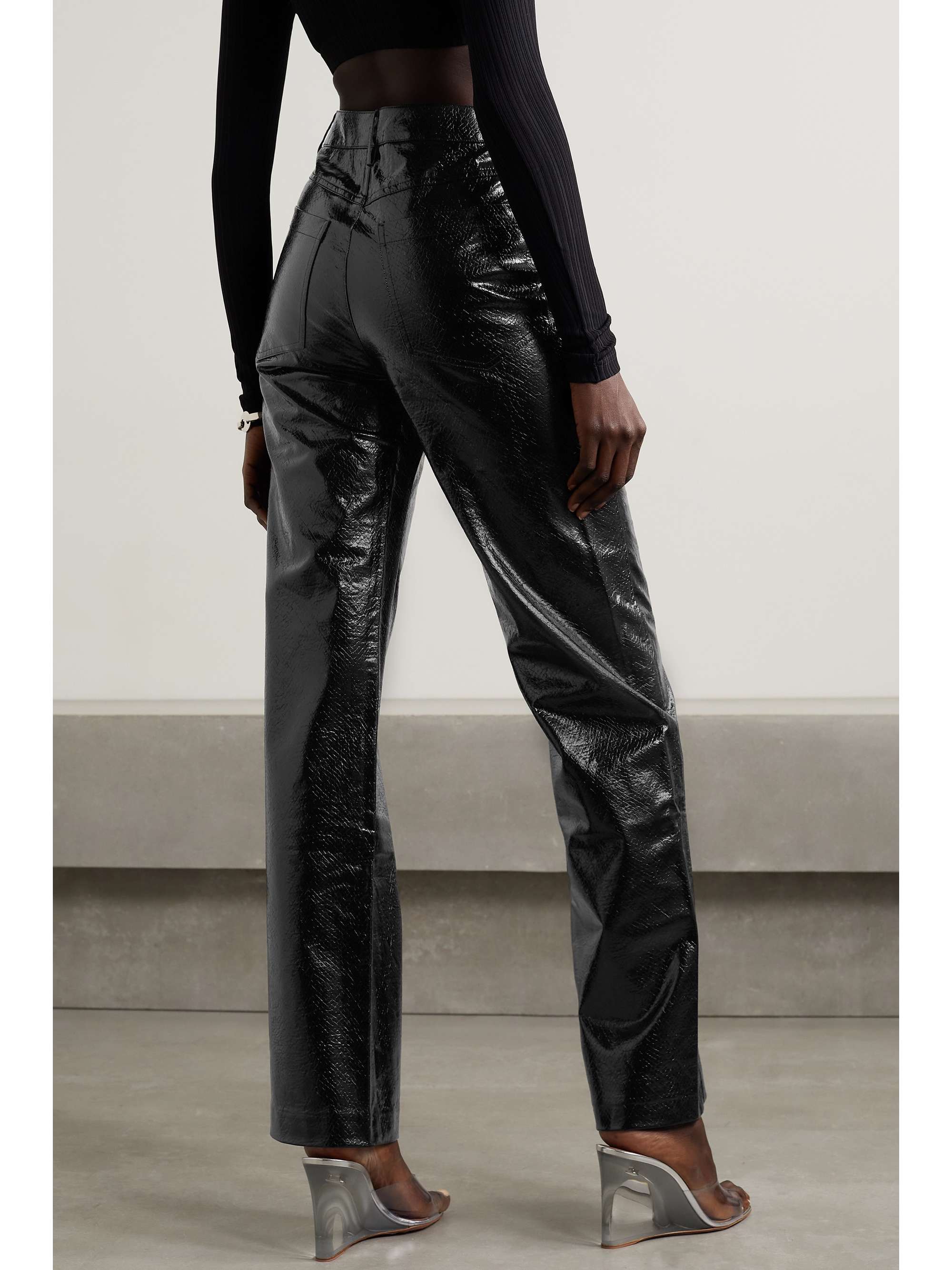 ROTATE BIRGER CHRISTENSEN Rotie snake-effect vegan leather straight-leg  pants | NET-A-PORTER