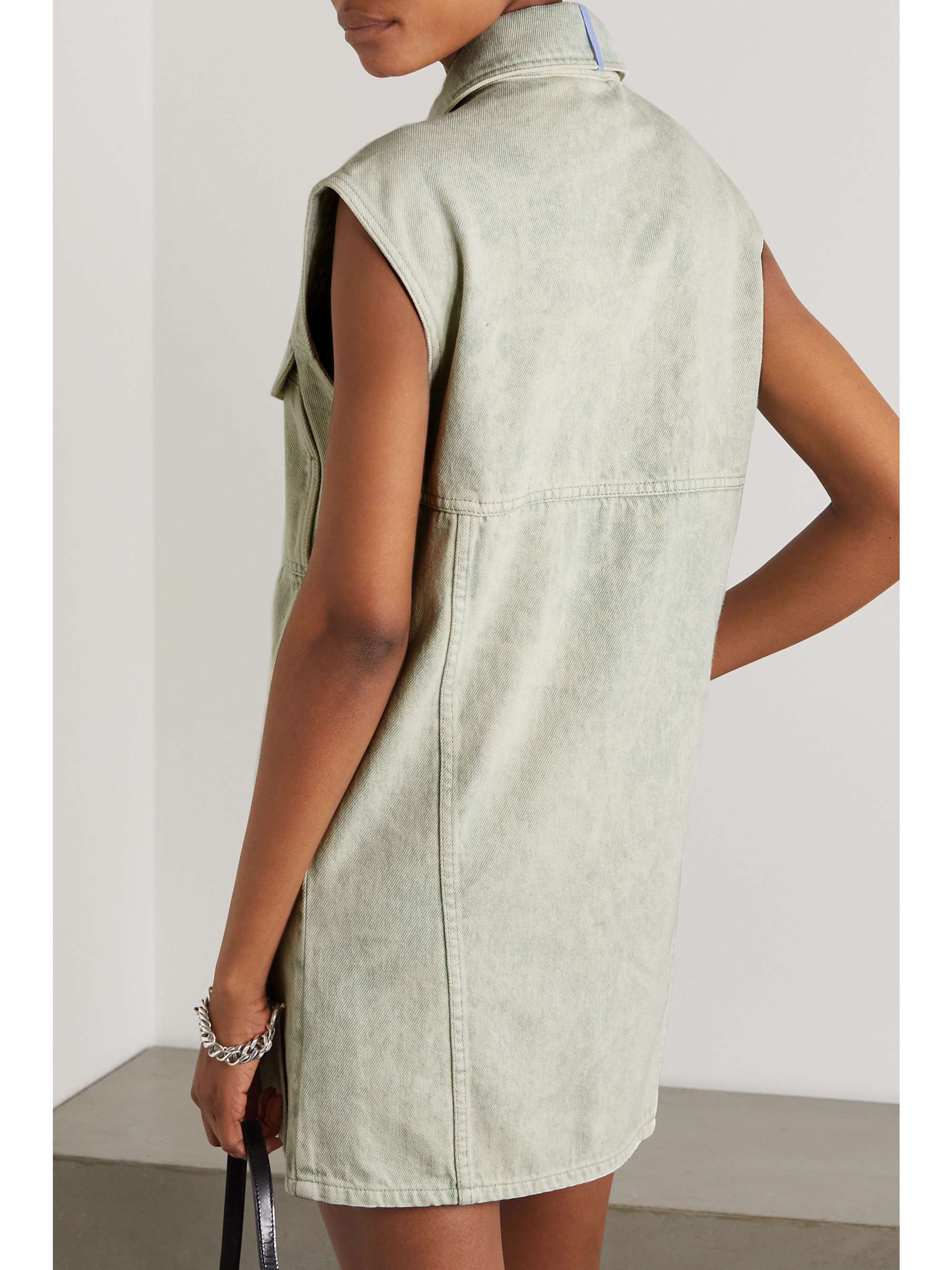 Gray green Acid-wash denim mini dress 