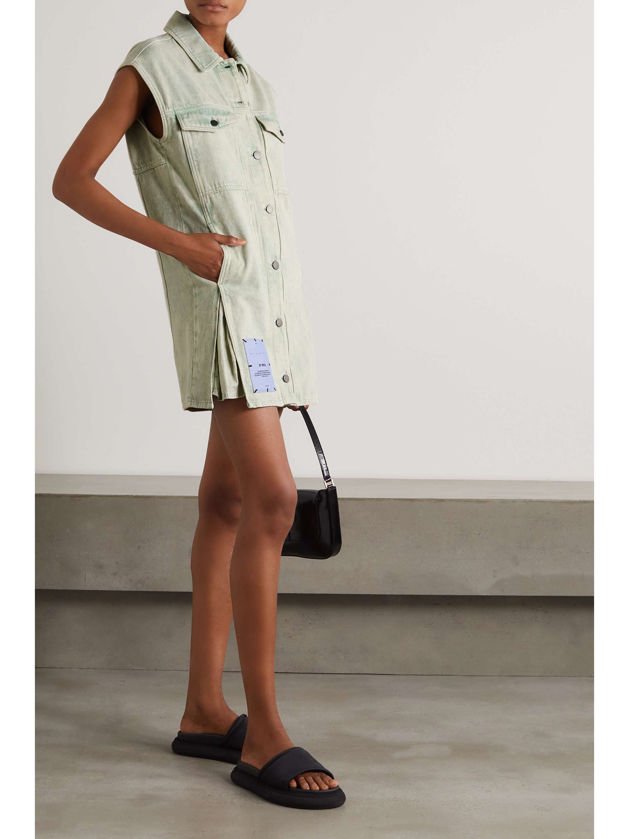 Gray green Acid-wash denim mini dress 