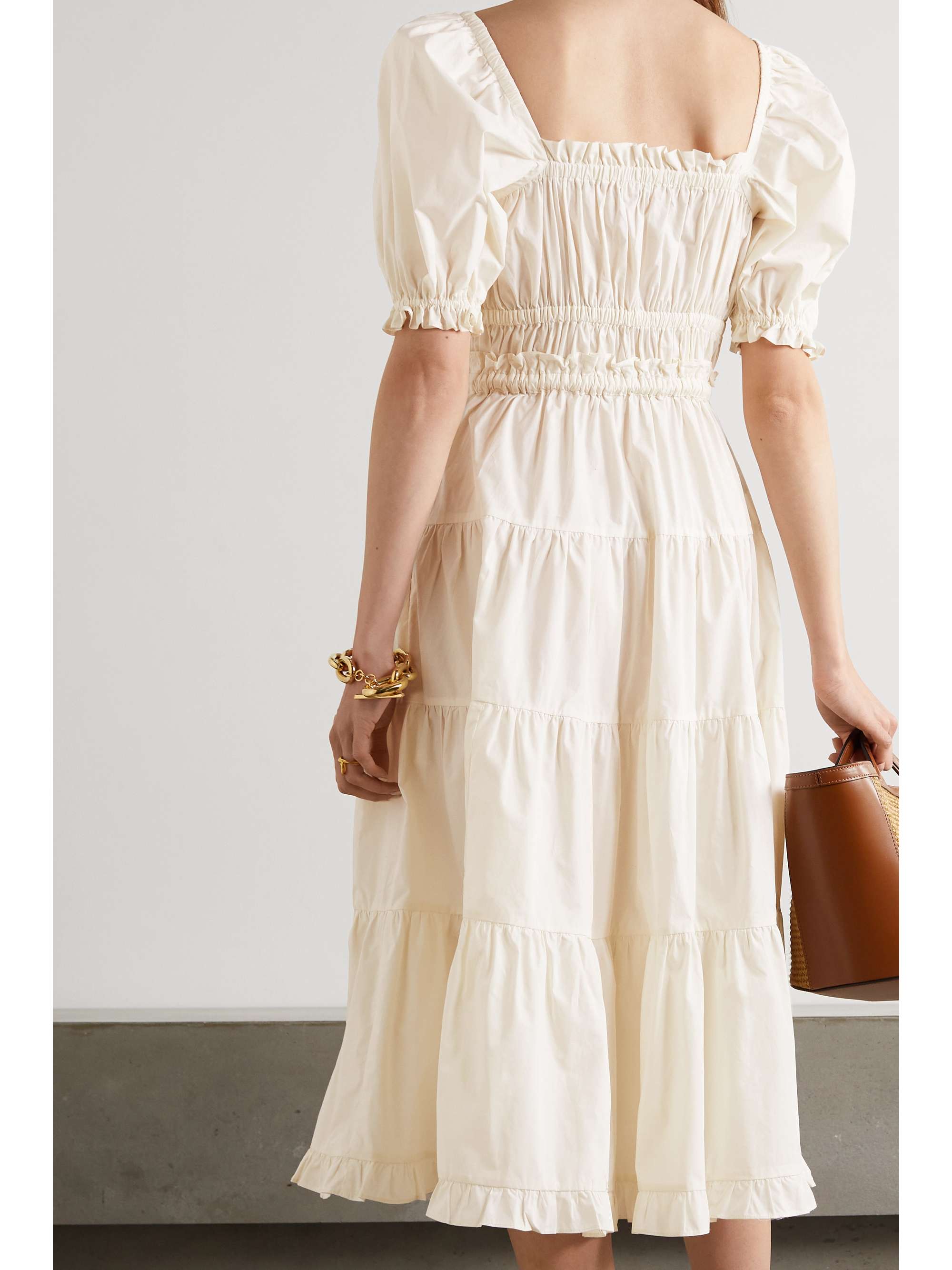 Cream Iliana belted tiered cotton midi 
