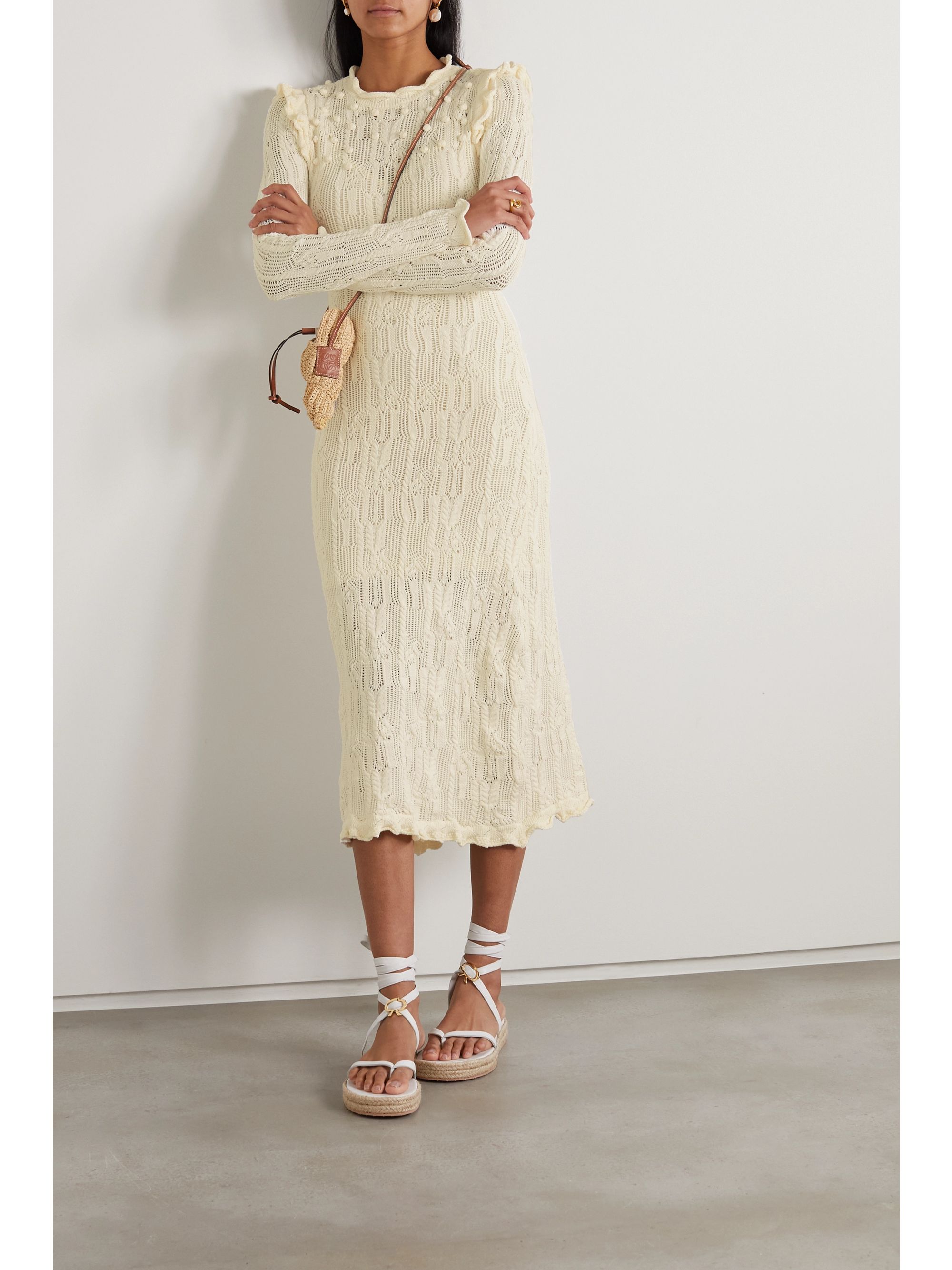 Cream Antoille ruffled crocheted cotton-blend midi dress | ULLA JOHNSON ...