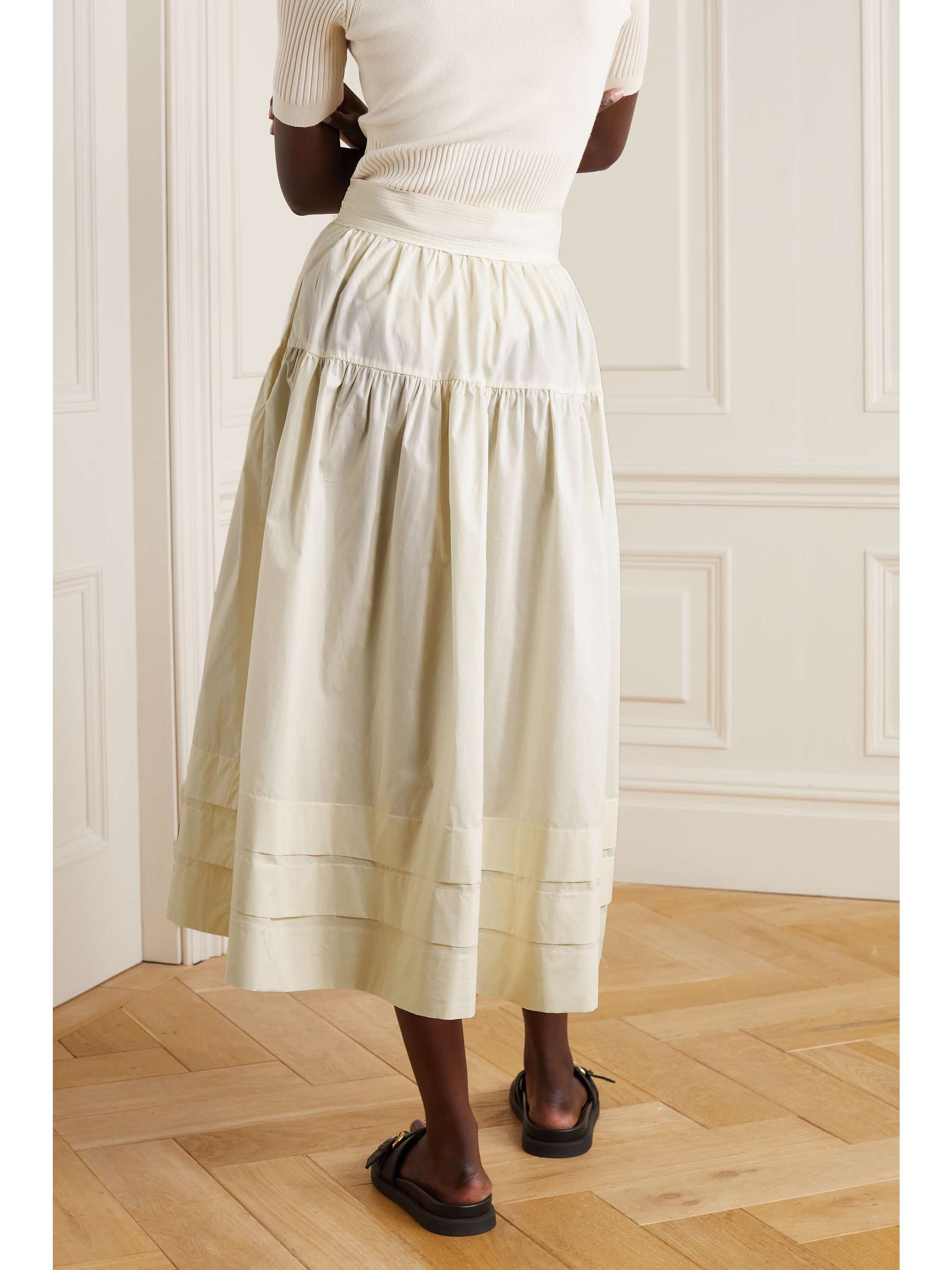 ULLA JOHNSON Jacinta tiered cotton-poplin midi skirt