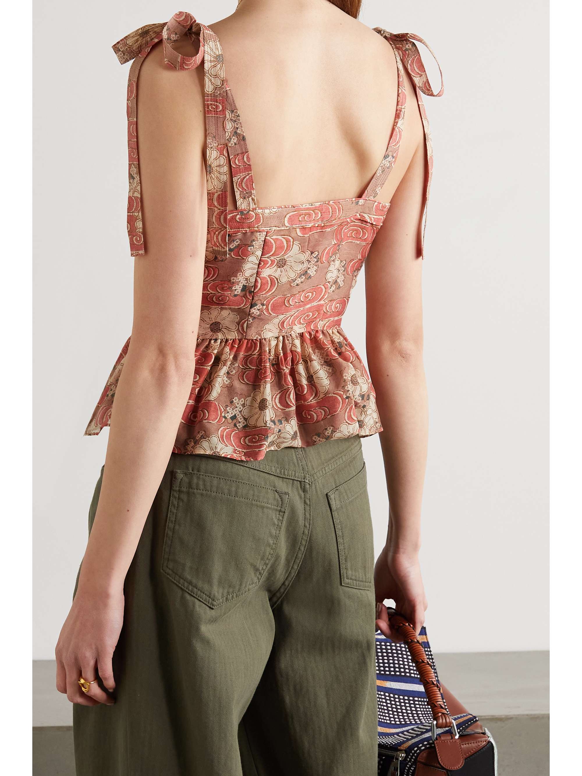 ULLA JOHNSON Helia floral-print cotton and silk-blend peplum top