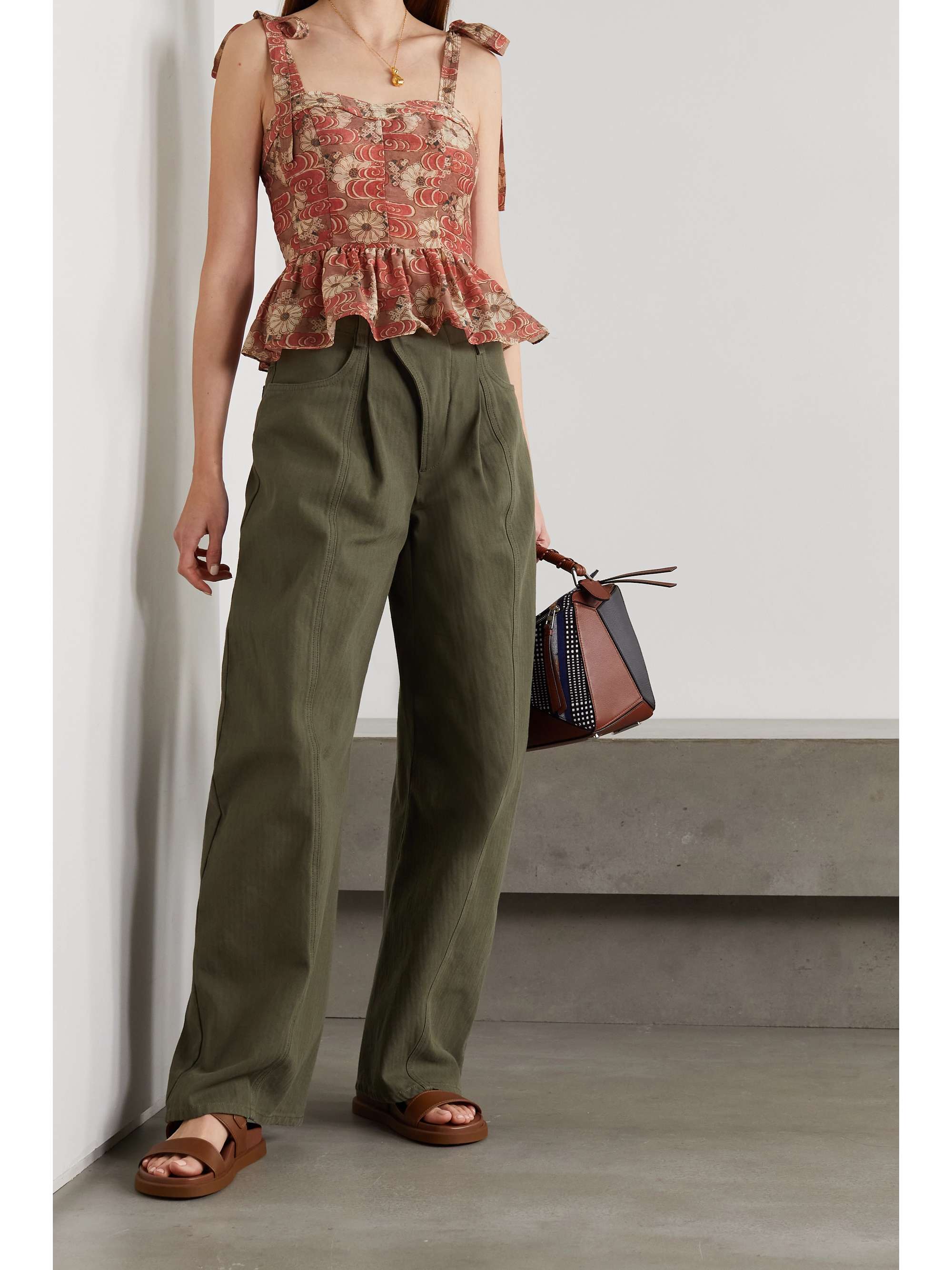 ULLA JOHNSON Helia floral-print cotton and silk-blend peplum top