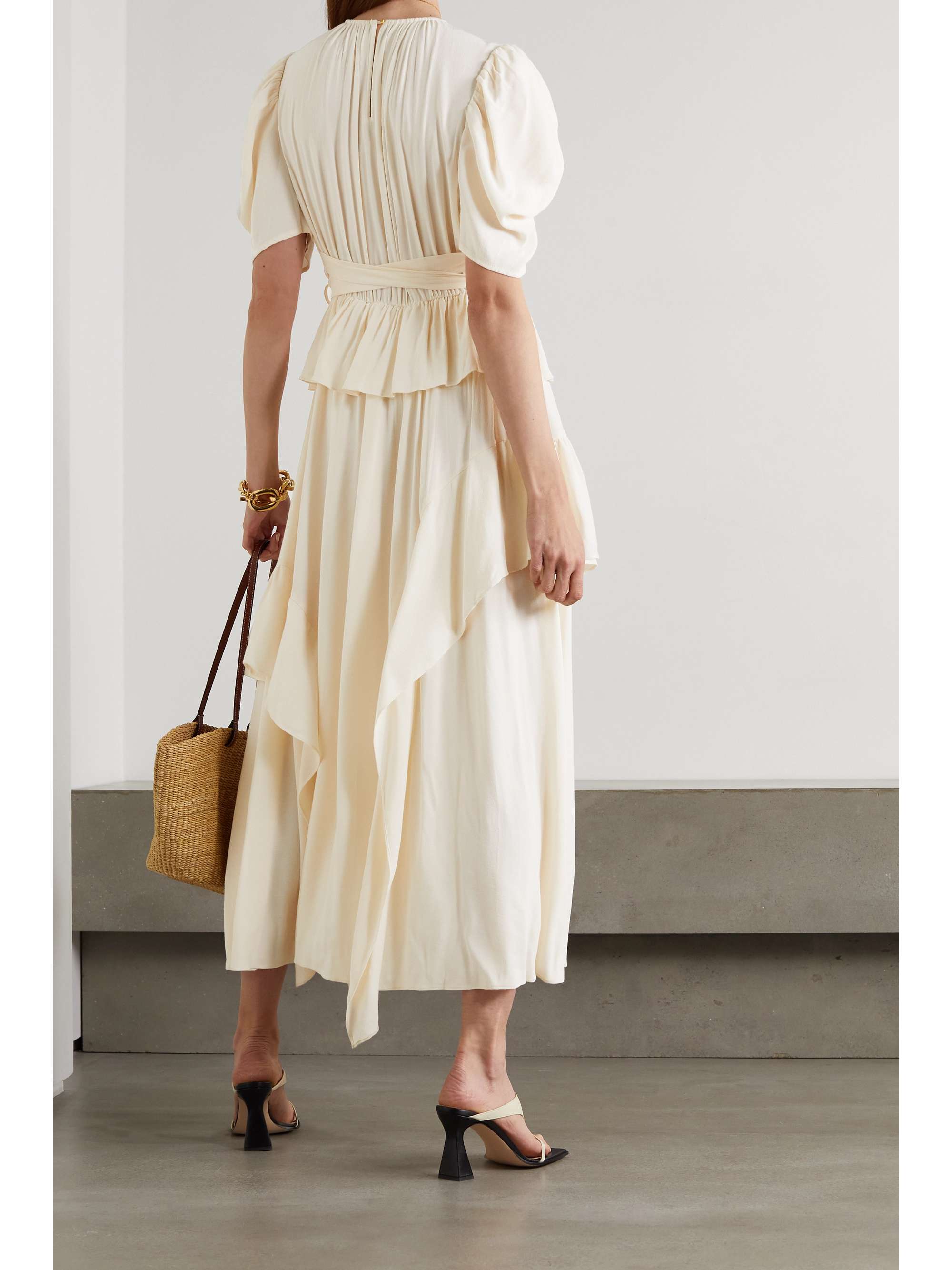 Cream Lisbet belted draped crepe de 
