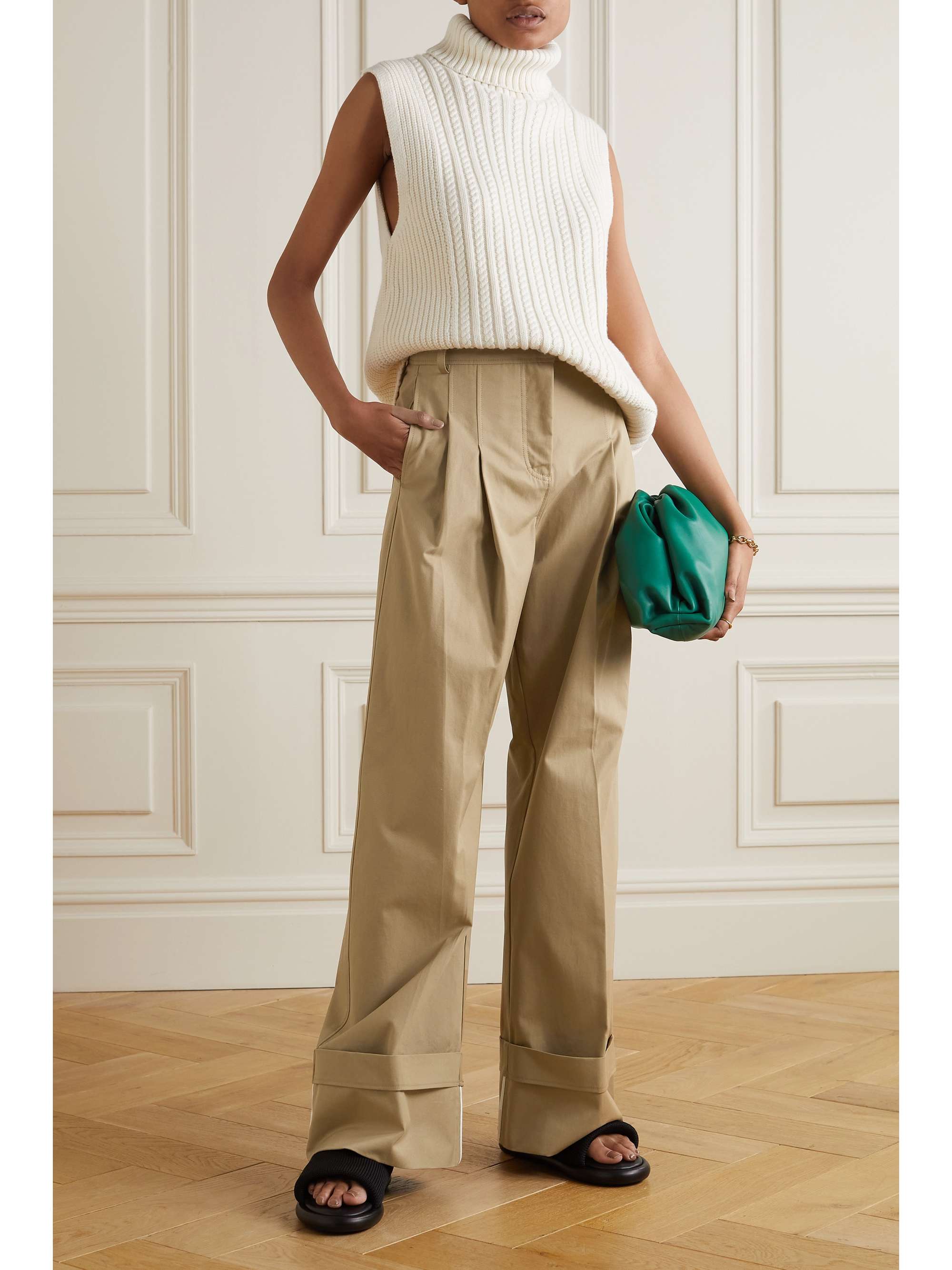 Army green Pleated cotton-twill wide 