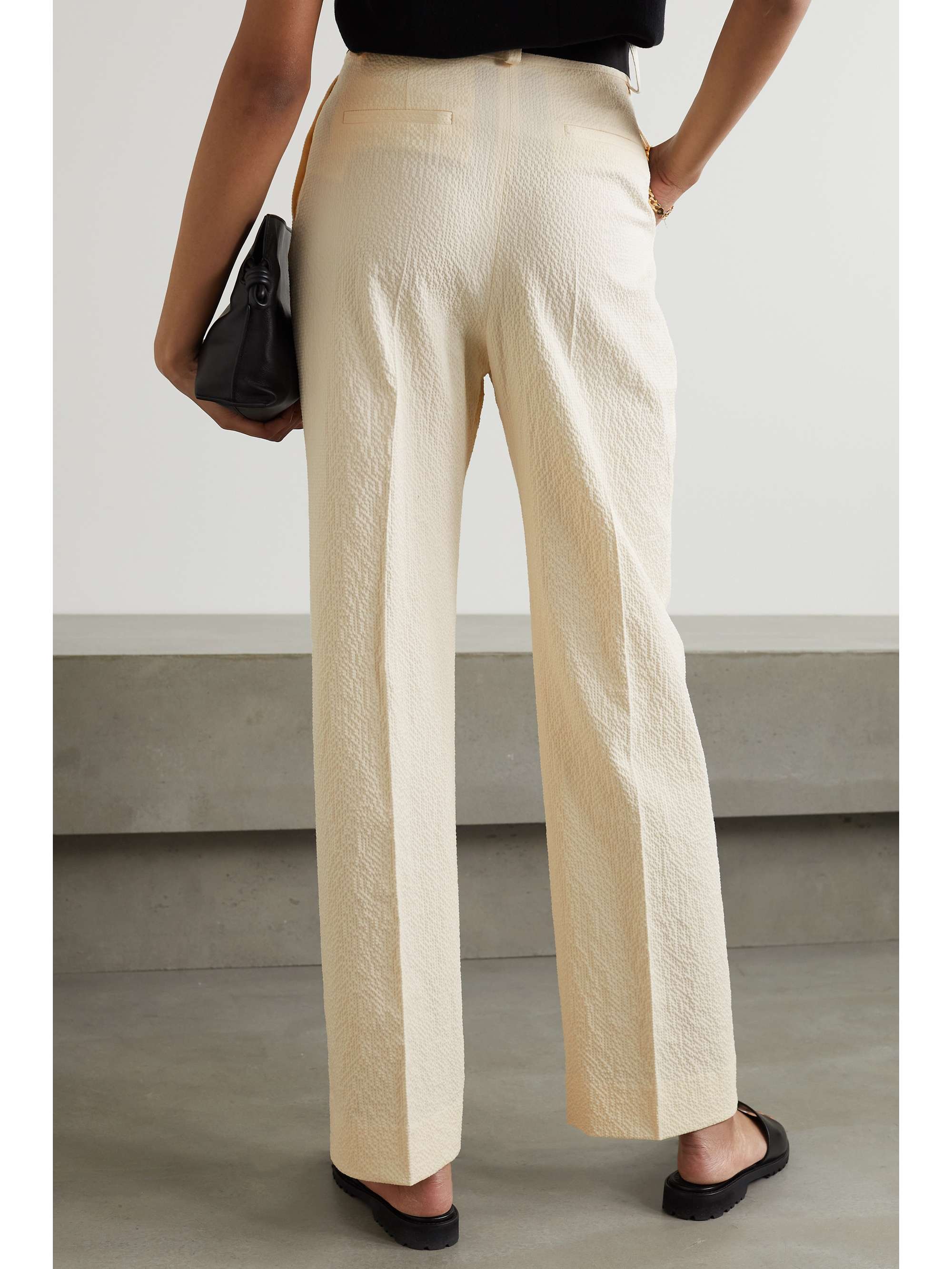 Ivory Belted pleated cotton-blend 