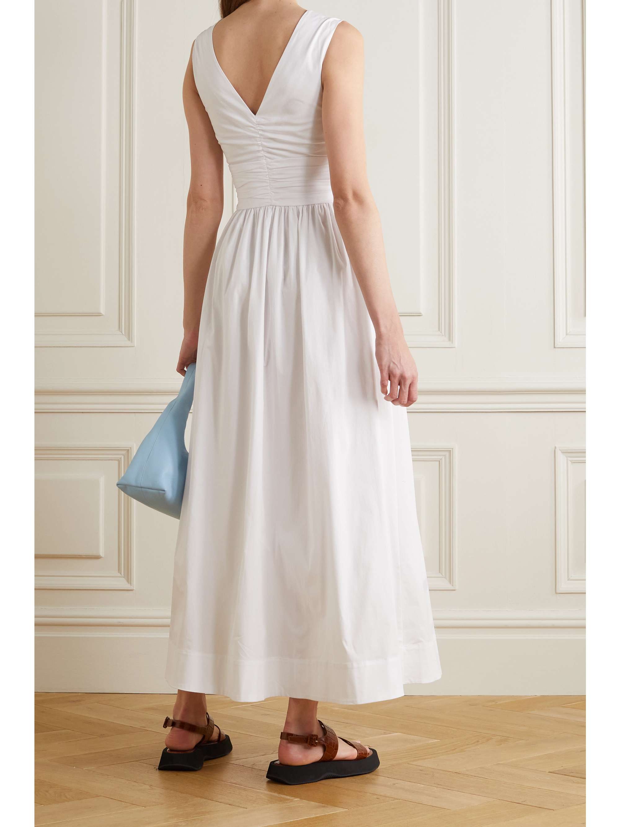 STAUD Gloria gathered stretch-cotton poplin maxi dress
