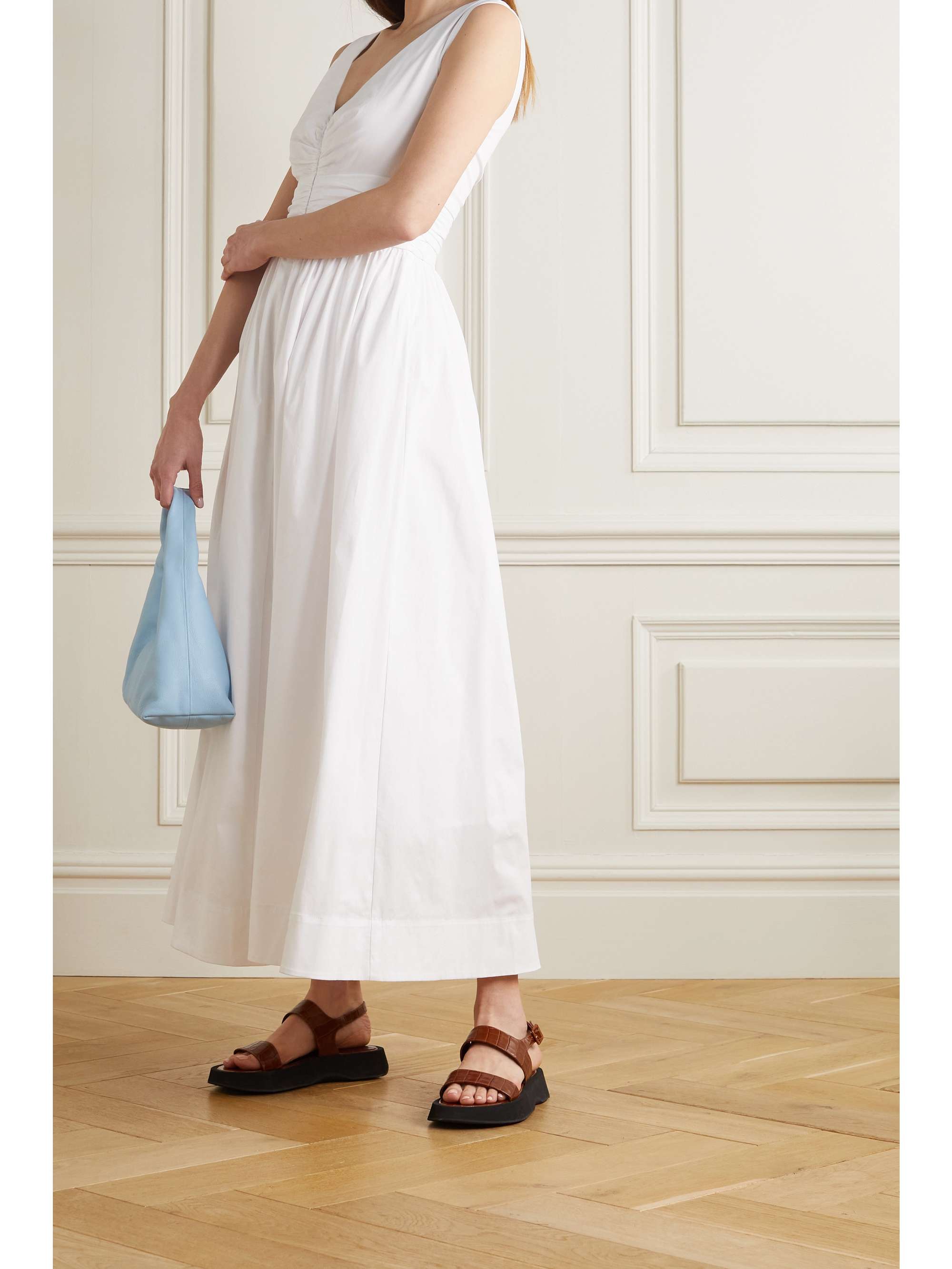 STAUD Gloria gathered stretch-cotton poplin maxi dress