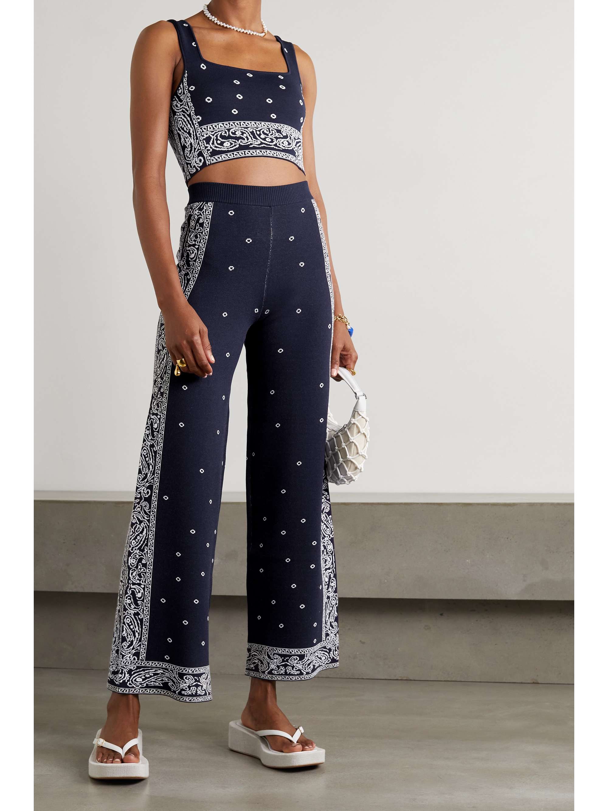 STAUD Tucson cropped intarsia-knit tank