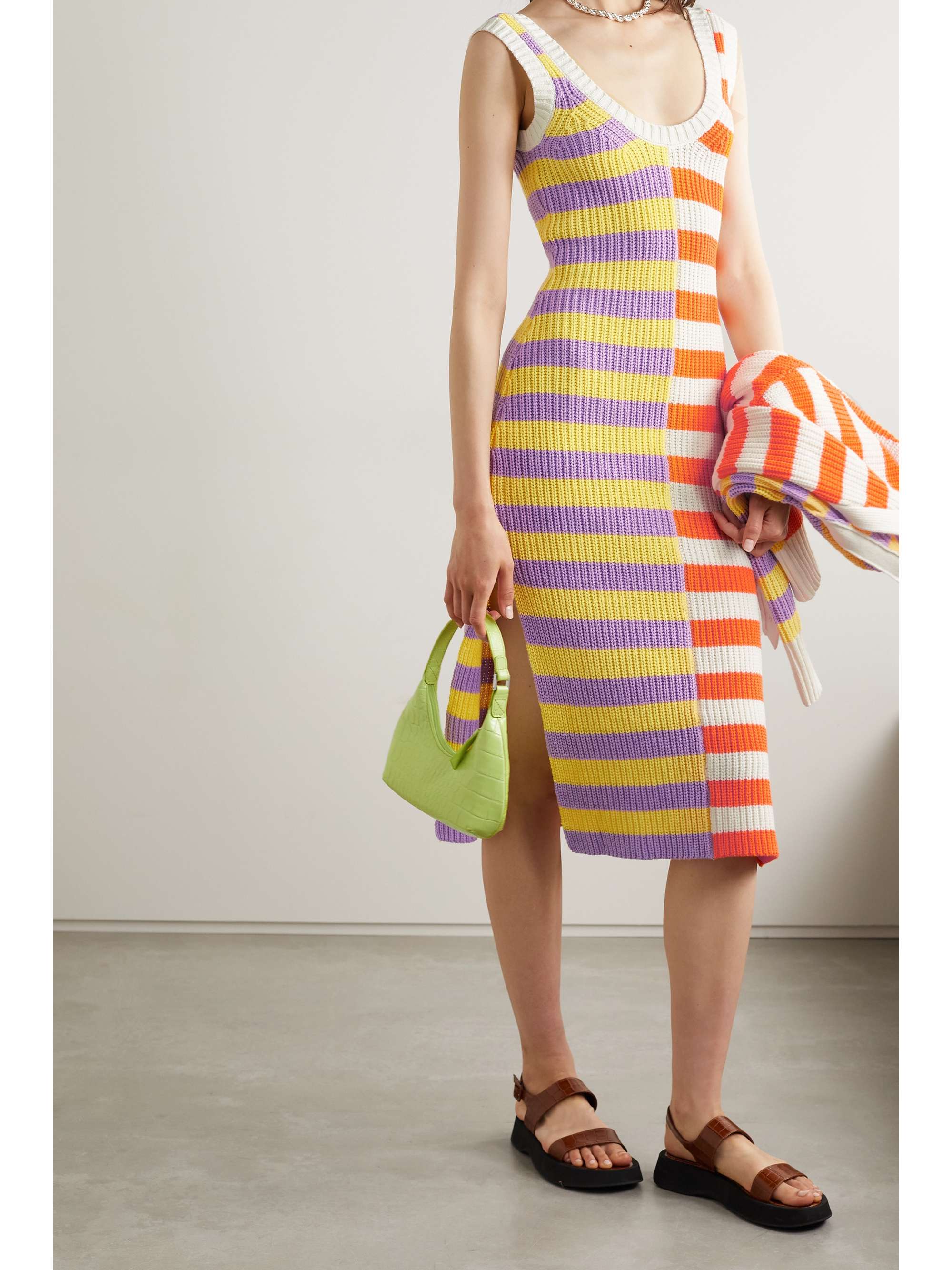 Seashore striped ribbed cotton-blend midi dress