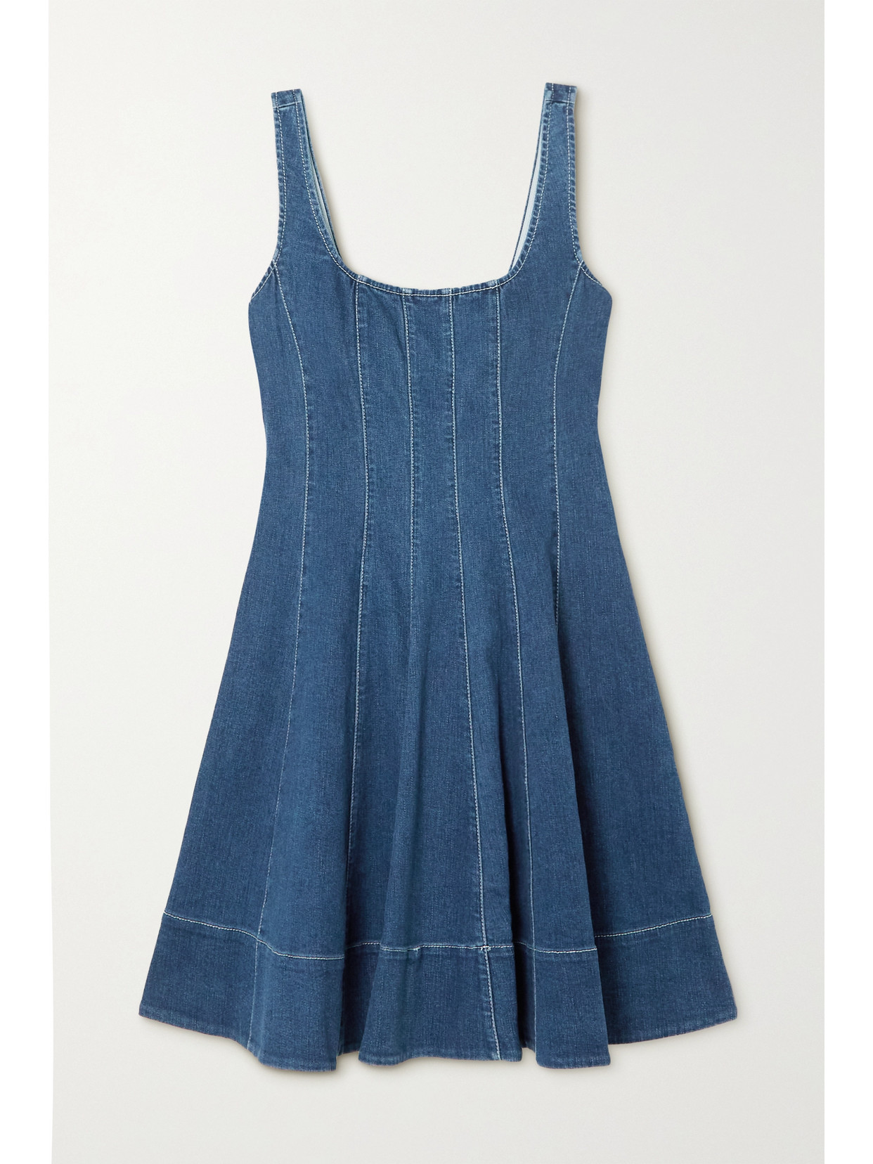 STAUD WELLS PANELED DENIM MINI DRESS