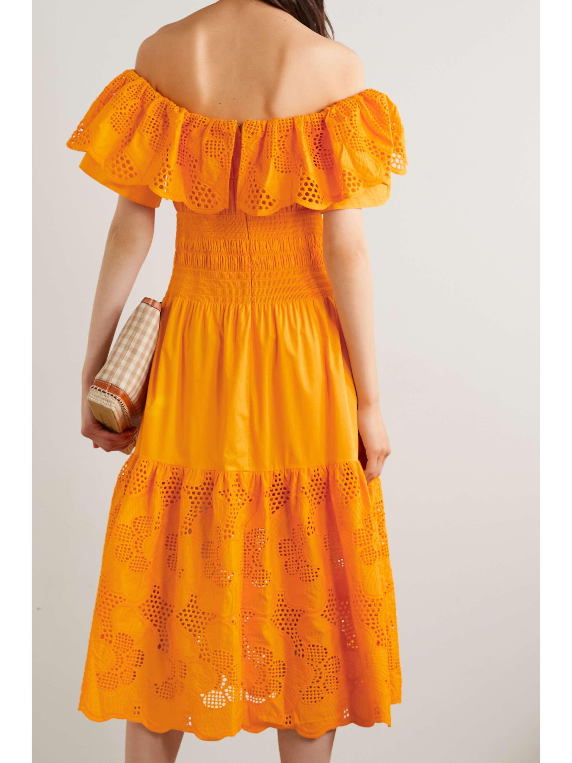 SELF-PORTRAIT Off-the-shoulder broderie anglaise cotton-poplin midi dress