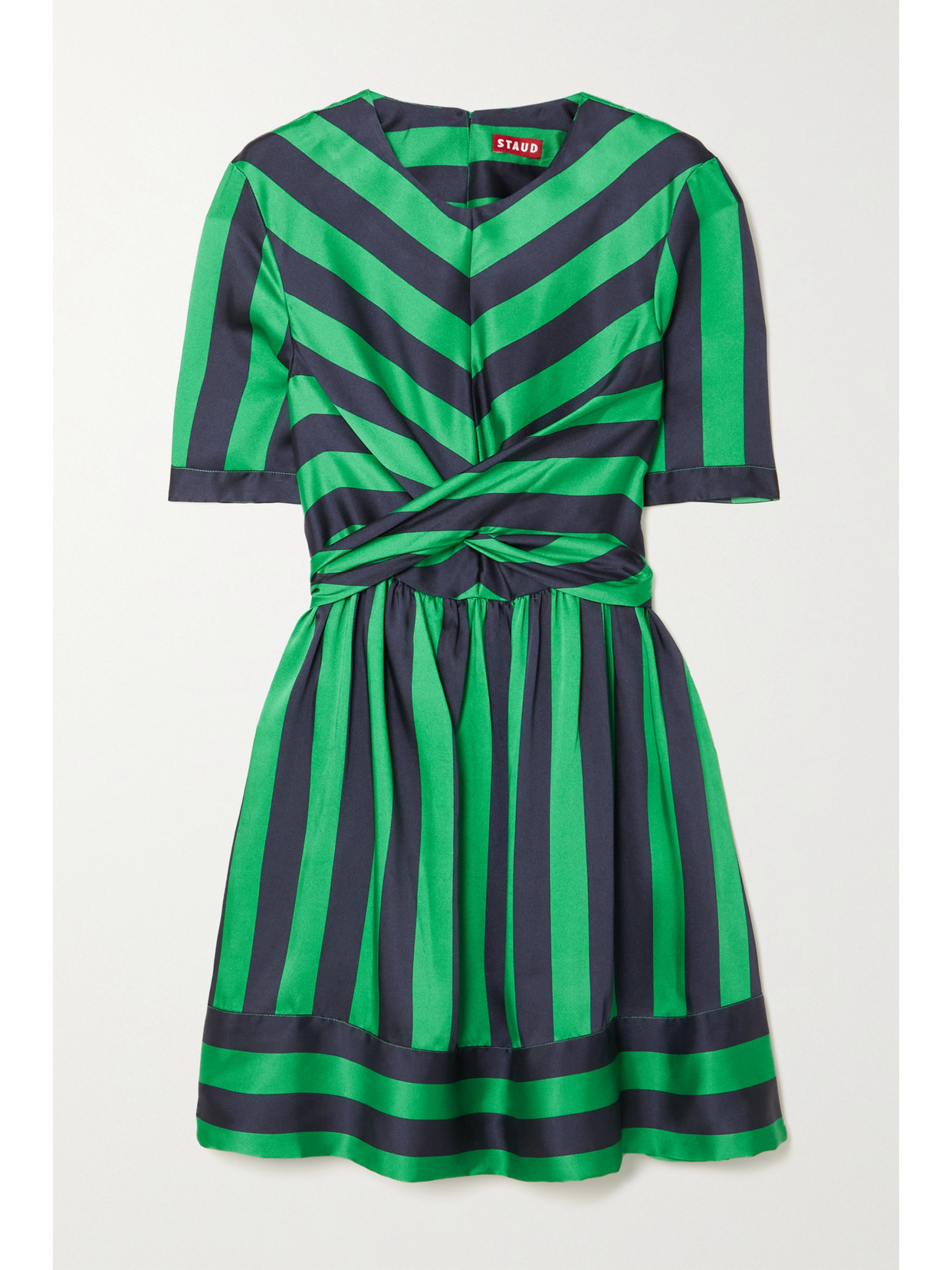 Staud York Cutout Striped Satin Mini Dress In Green | ModeSens Staud York Cutout Striped Satin Mini Dress In Green | ModeSens