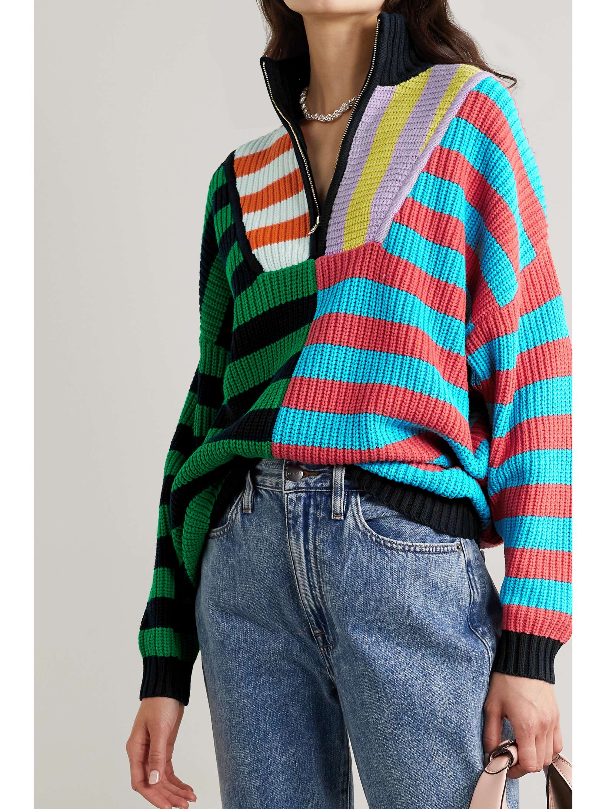 STAUD Hampton striped cotton-blend sweater