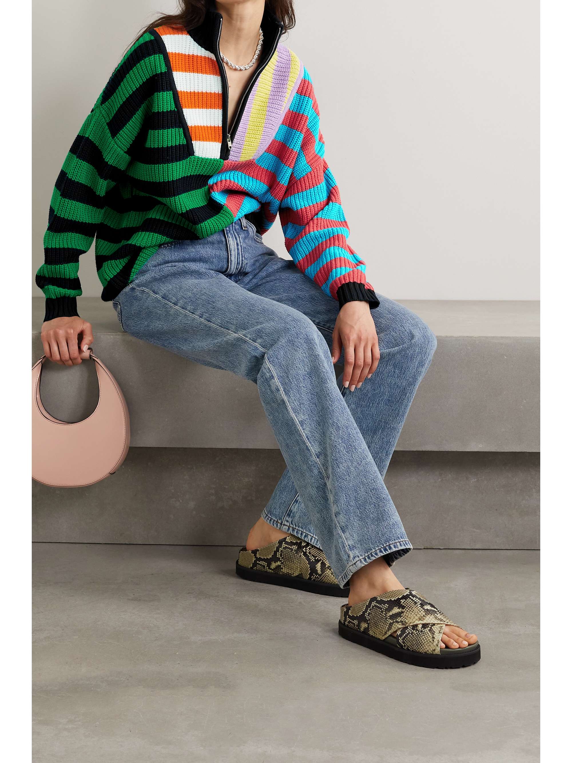 STAUD Hampton striped cotton-blend sweater