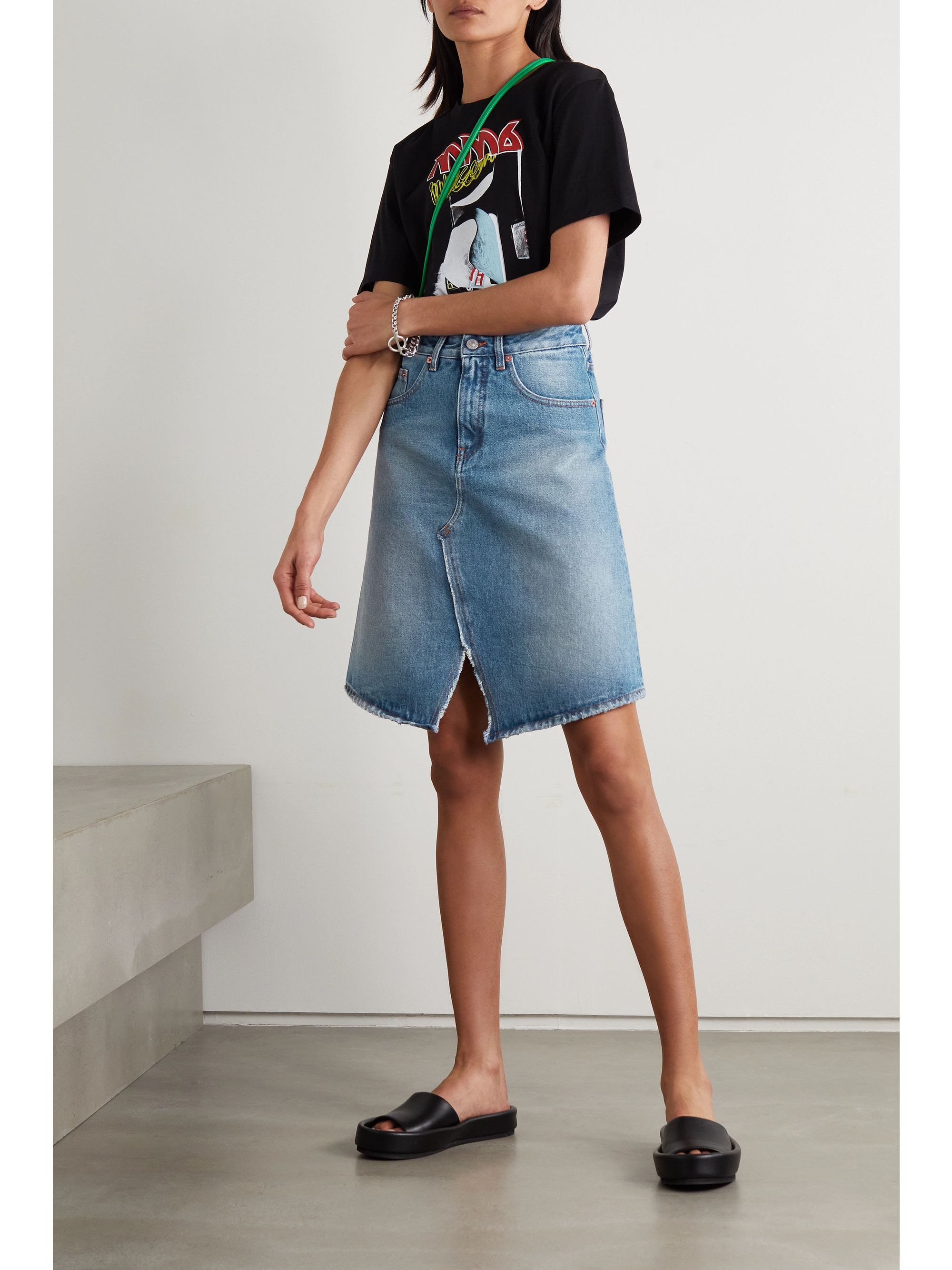 Mid denim Distressed denim skirt | MM6 