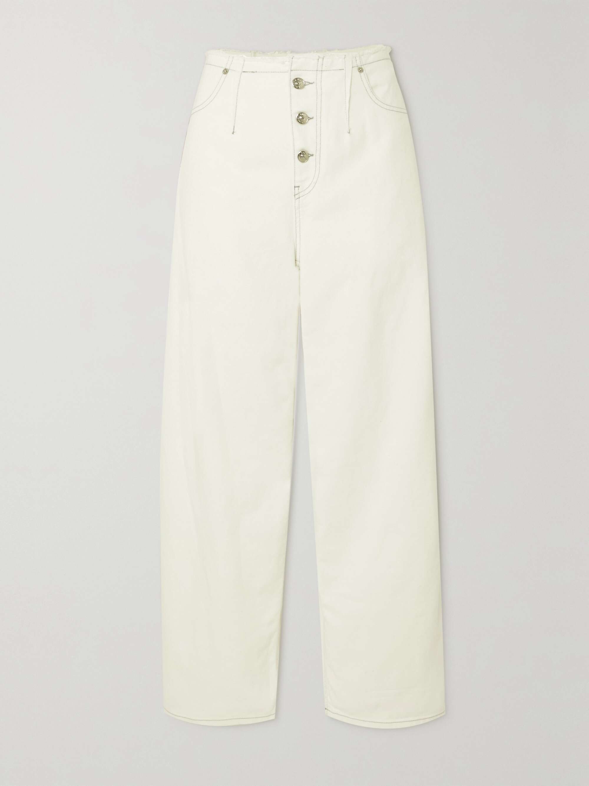 White Distressed straight-leg jeans 