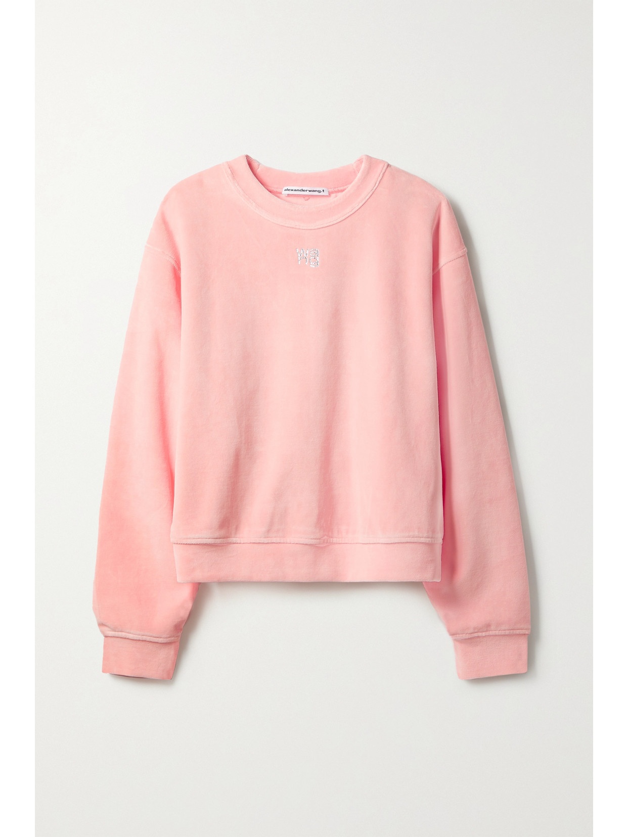 Alexander Wang T Crystal-embellished Cotton-blend Velour Sweatshirt In Pink