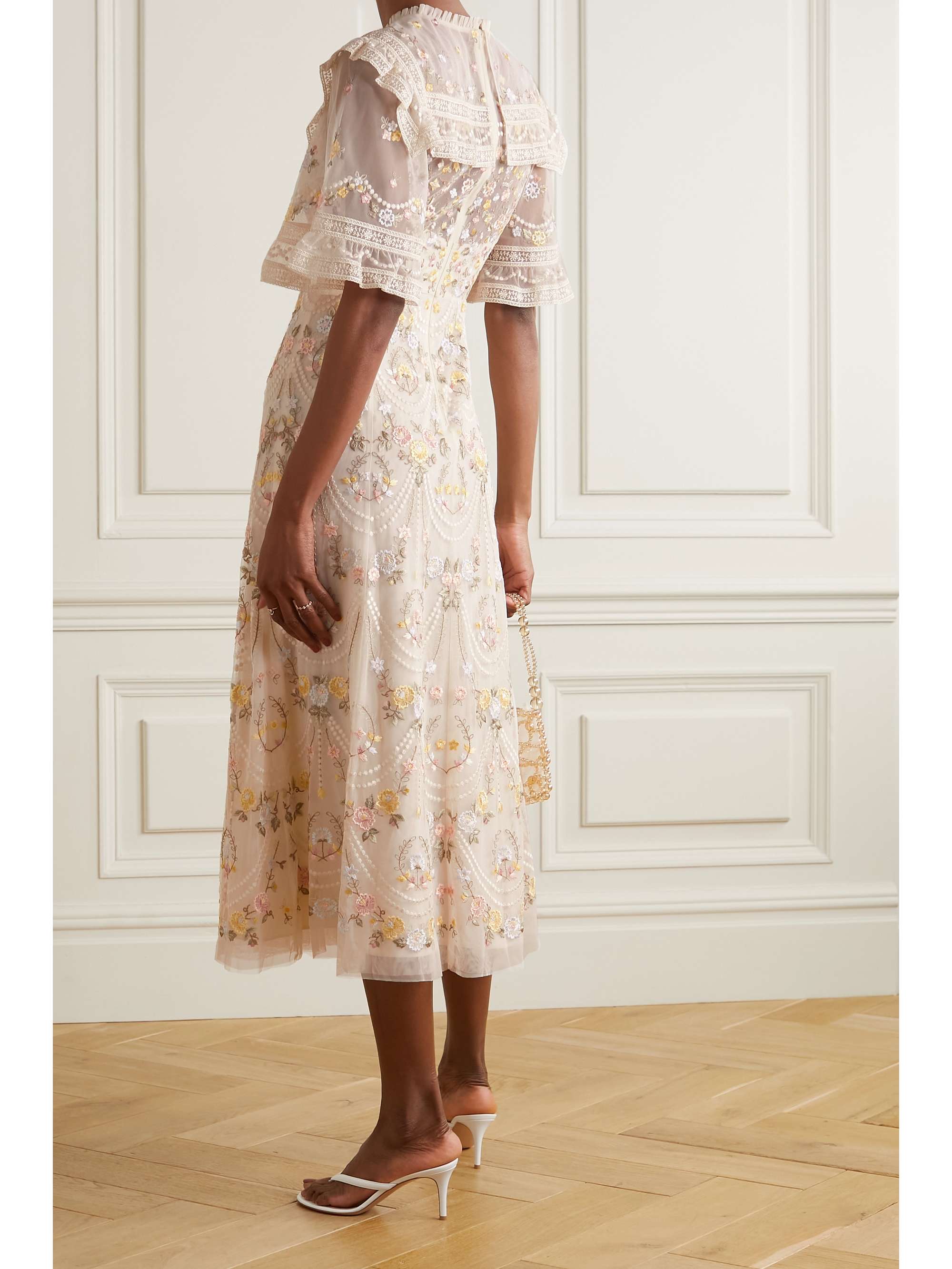 embroidered tulle midi dress