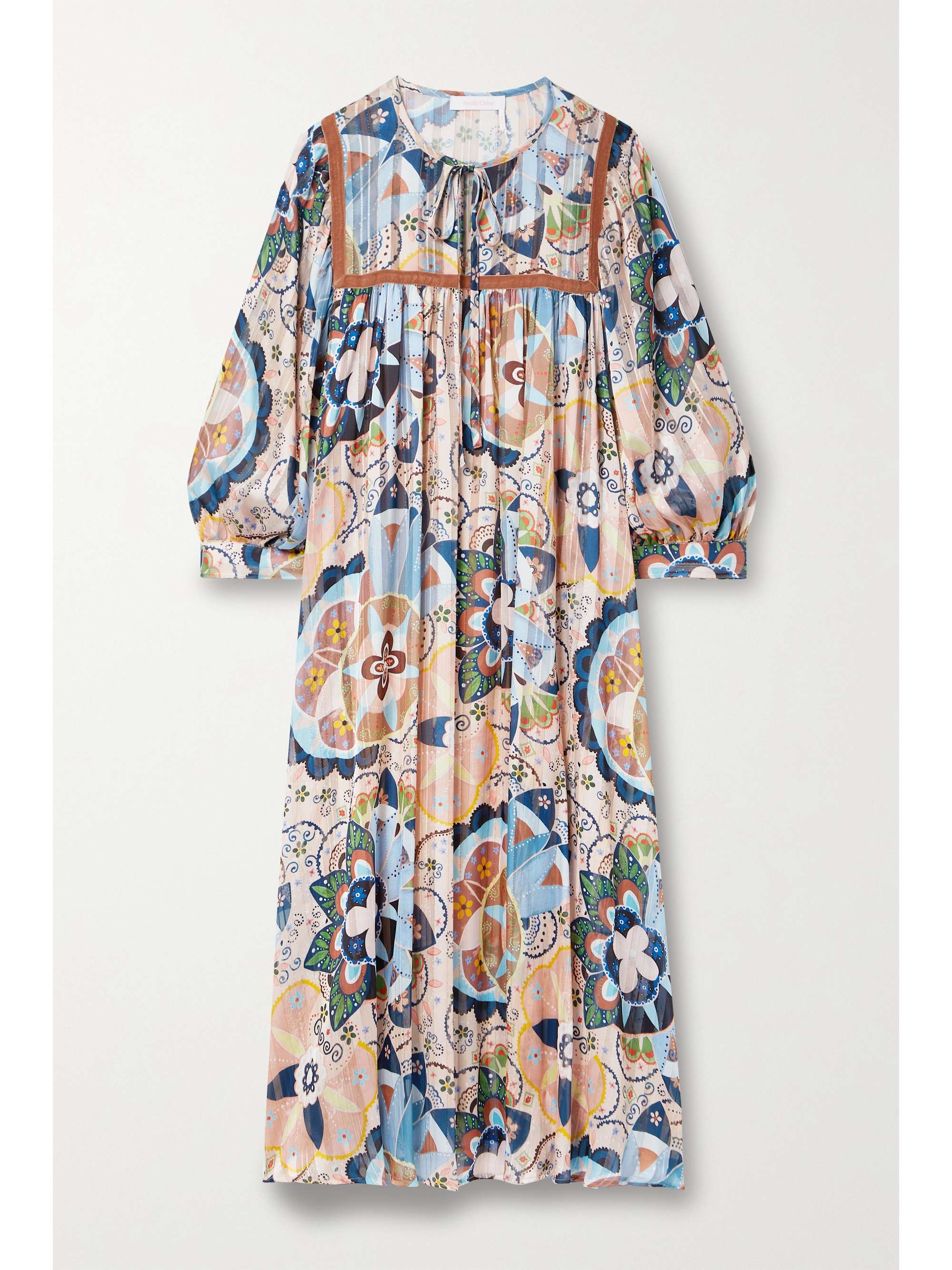 SEE BY CHLOE Printed metallic satin and chiffon midi dress NET A PORTER
