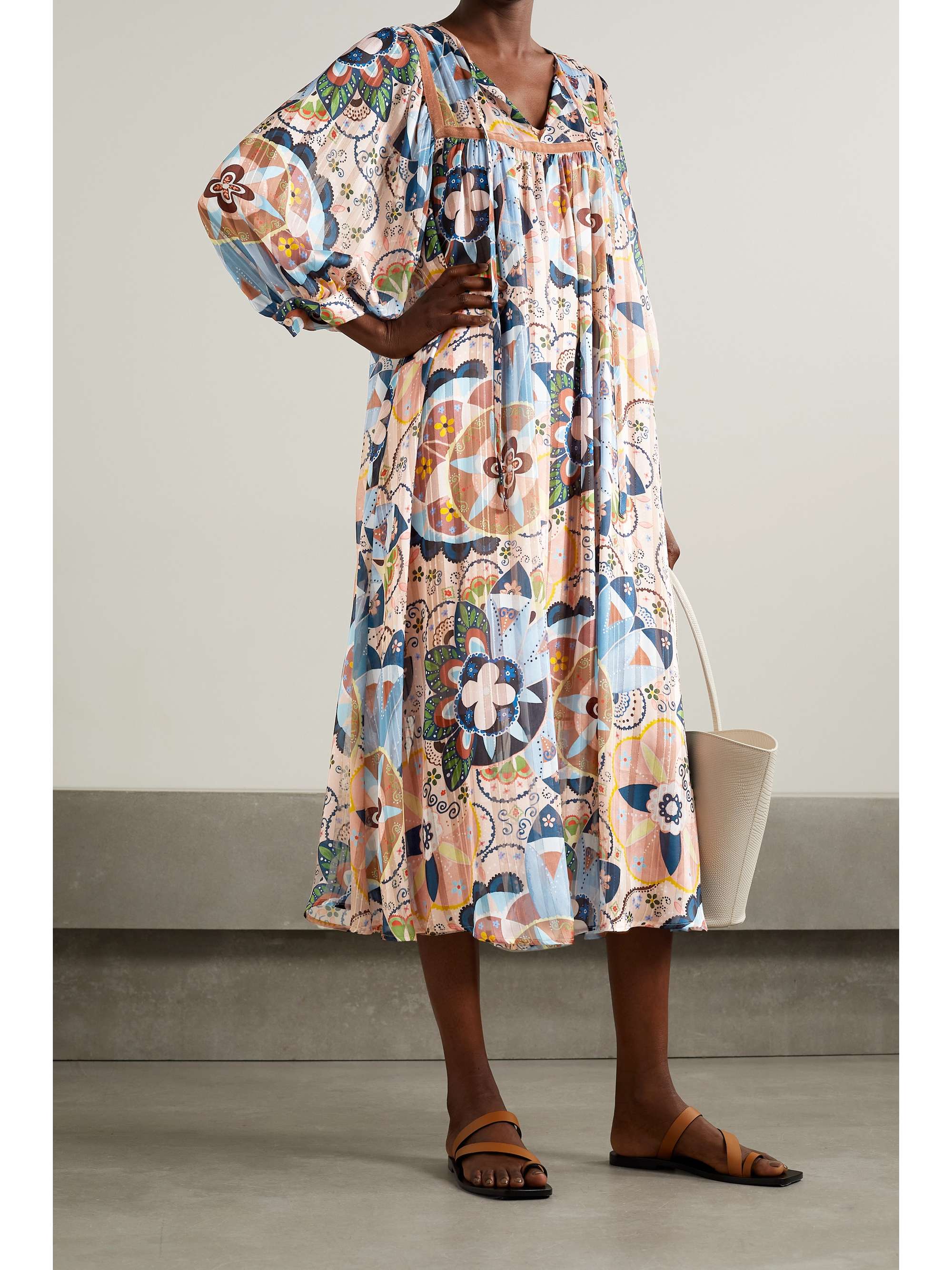 SEE BY CHLOÉ Printed metallic satin and chiffon midi dress | NET-A-PORTER