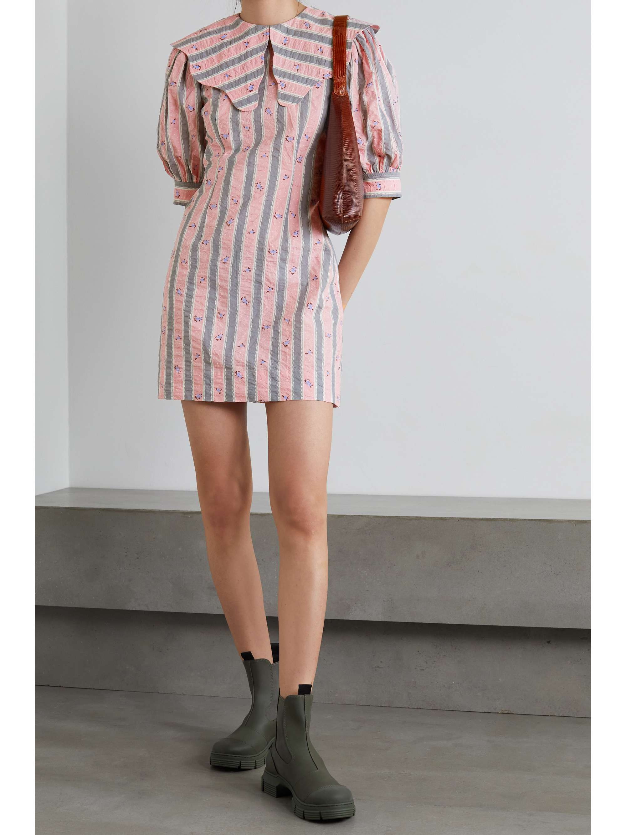 ganni seersucker mini dress