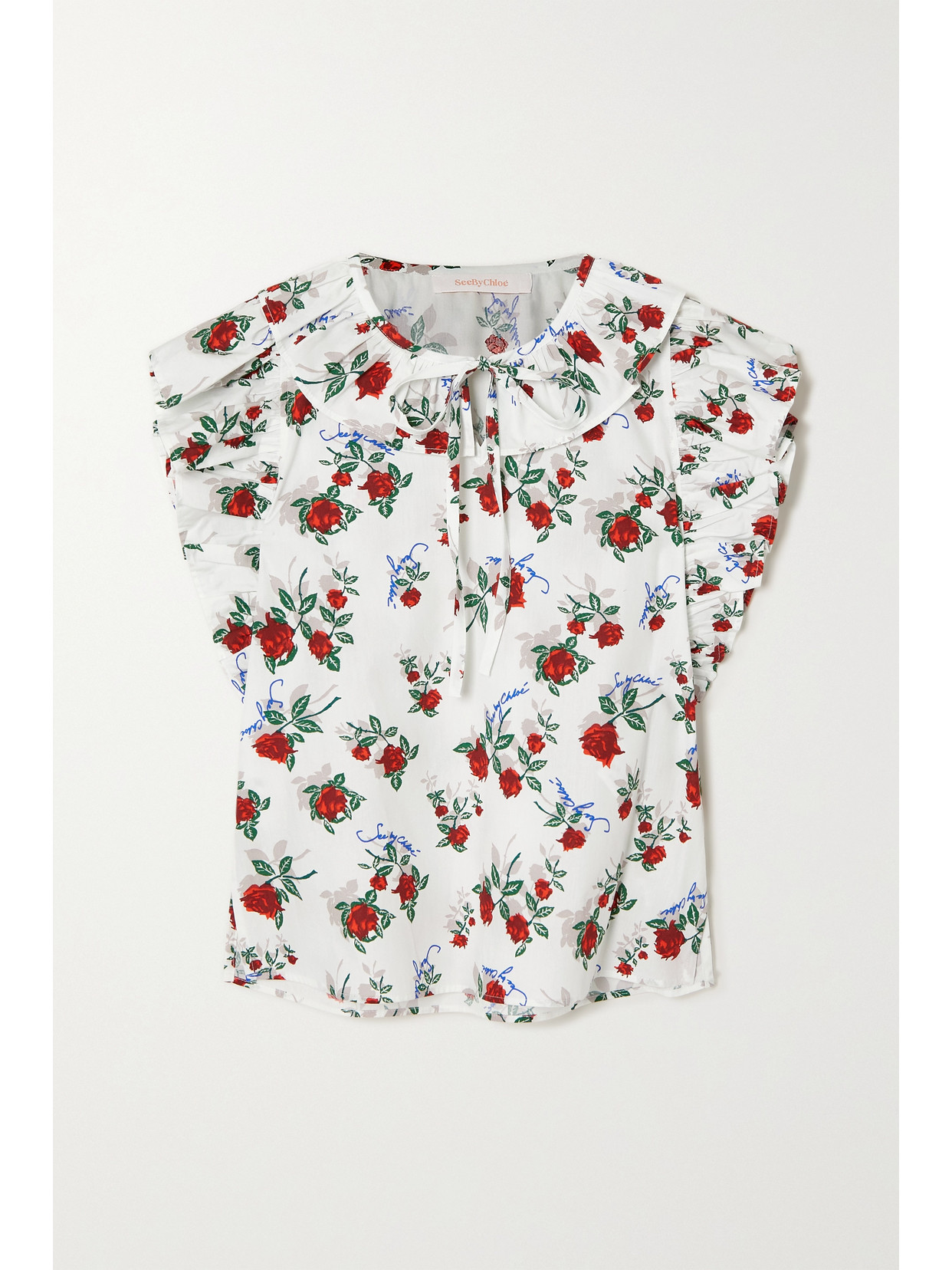 SEE BY CHLOÉ RUFFLED FLORAL-PRINT COTTON-POPLIN BLOUSE