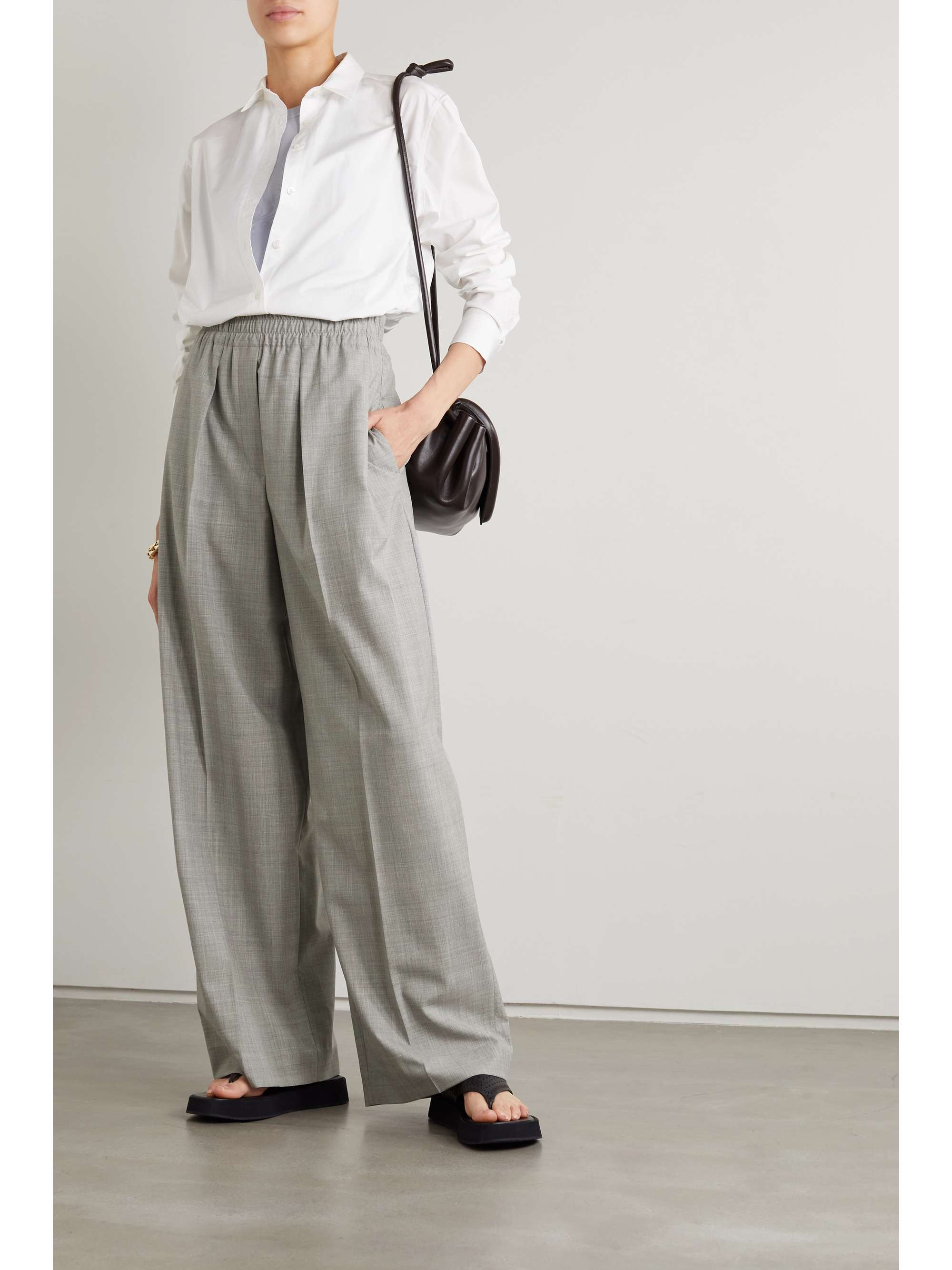 Light gray Pleated wool wide-leg pants 
