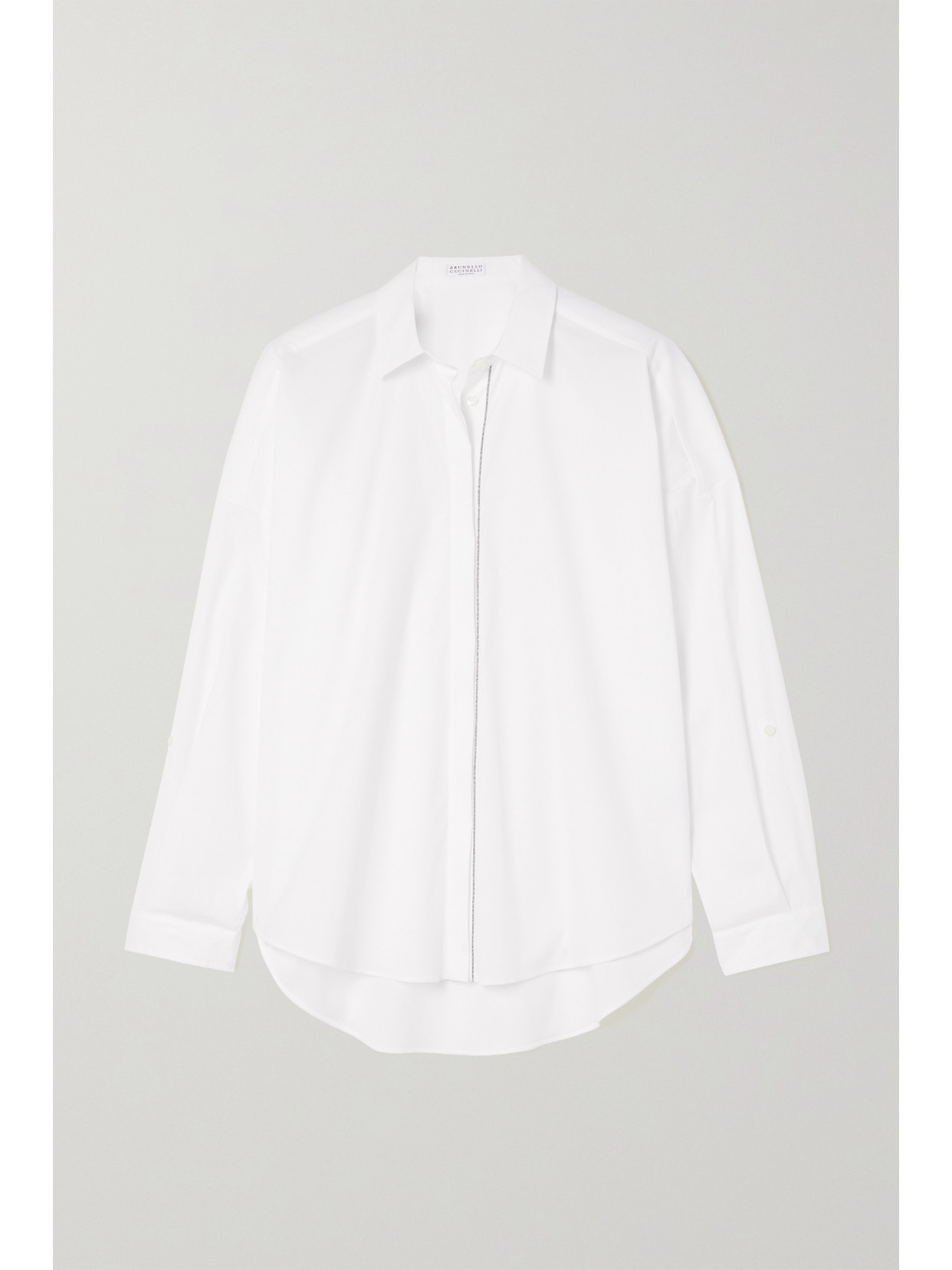 Brunello Cucinelli Bead-embellished Cotton-blend Poplin Shirt In White